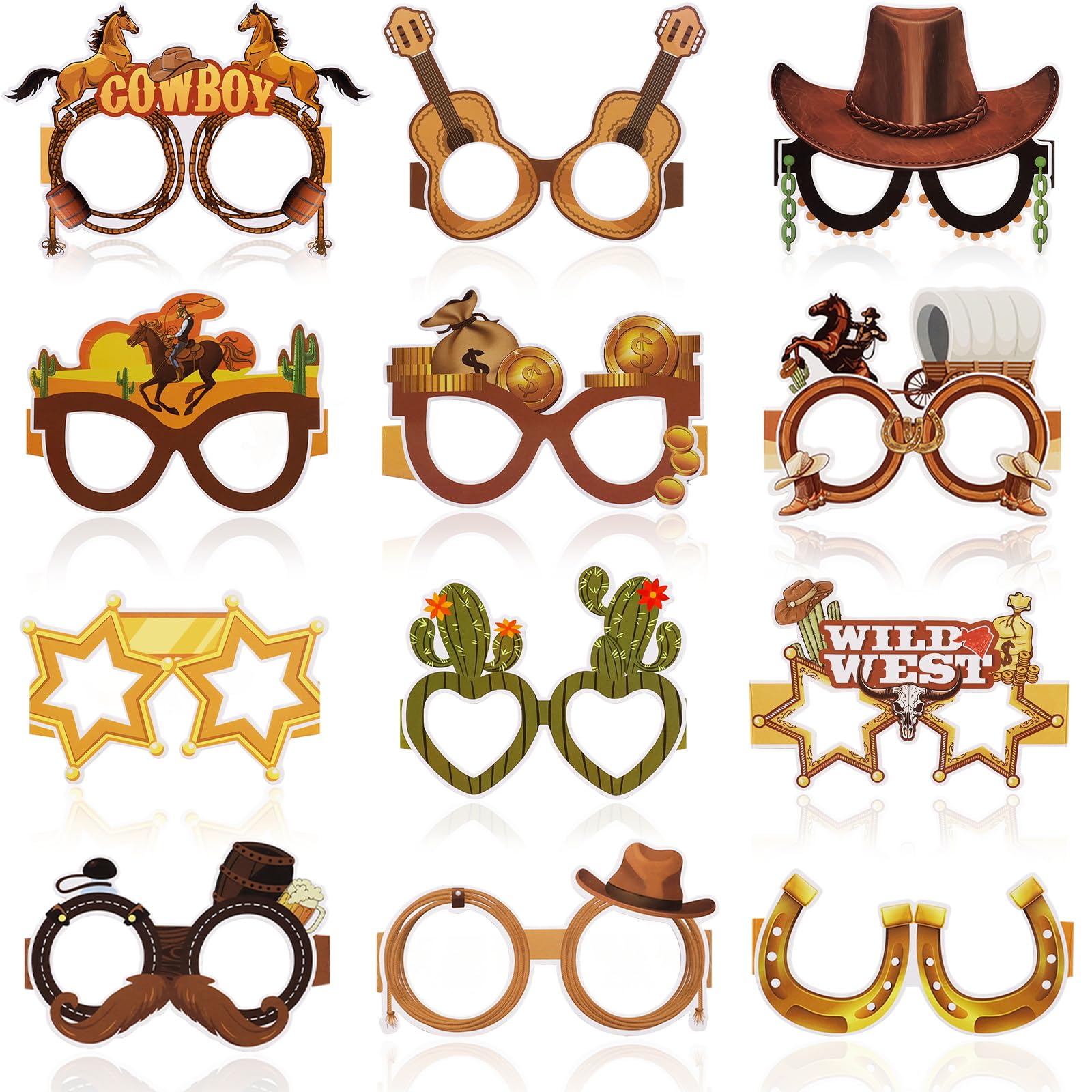 Rismise Wild West Paper Glasses Western Party Decoration Favors Cowboy Photo Booth Props for Western Redeo Texas Theme Birthday Party Supplies