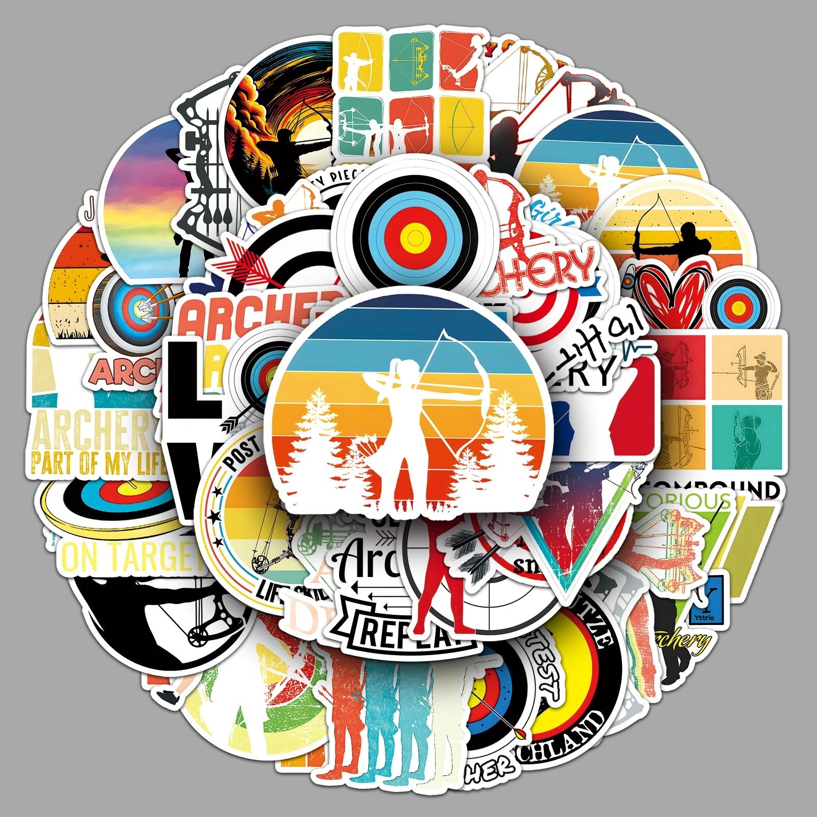 AUCEKO 50 Stück Bogenschießen Aufkleber Pack Archery Sticker Set wasserdichte Vinyl Sticker für Laptop Kinder Autos Motorrad Fahrrad Skateboard Gepäck Koffer Computer Aufkleber Graffiti Decal