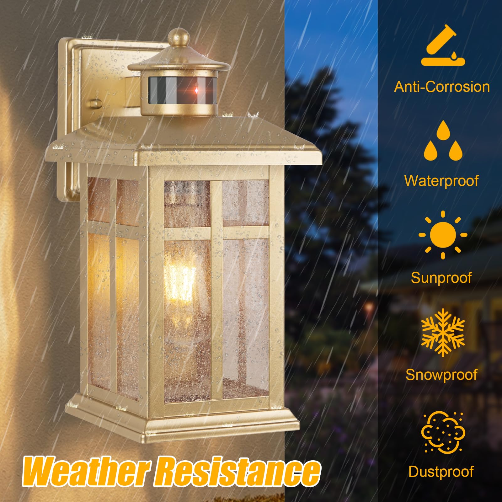 Brilvibera - Sensore di movimento per esterni, impermeabile, luce dorata per esterni di casa, moderne luci da parete per esterni, luce per garage all'aperto ultimo intervento, luce esterna