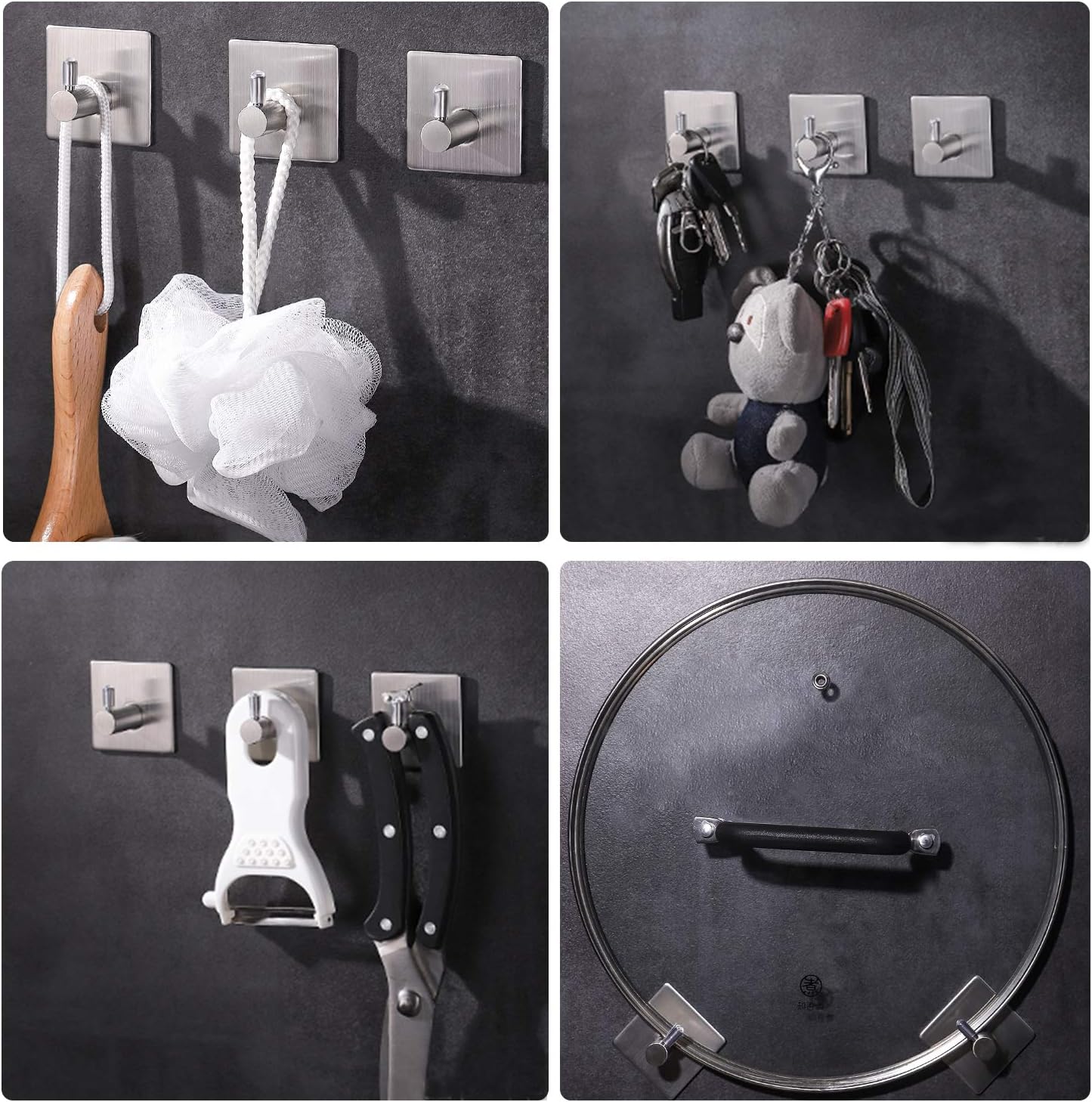 Adhesive Hooks Heavy Duty Towel Hooks Waterproof Stainless Steel Hooks for Hanging Coat, Hat,Towel Robe Hook Rack Wall Mount- Bathroom and Kitchen 4-Packs