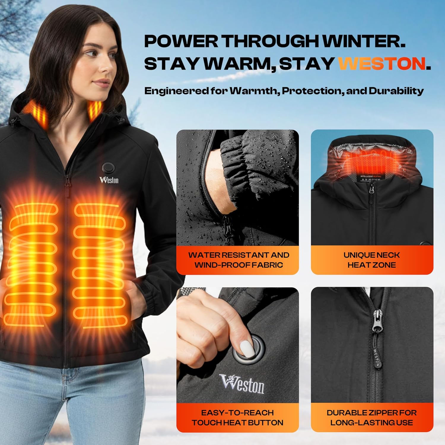 Weston Women’s Heated Jacket, 4 Heating Zones, 7.4V, 4800 mAH Rechargeable Battery, 3 Adjustable Heat Levels - Image 5