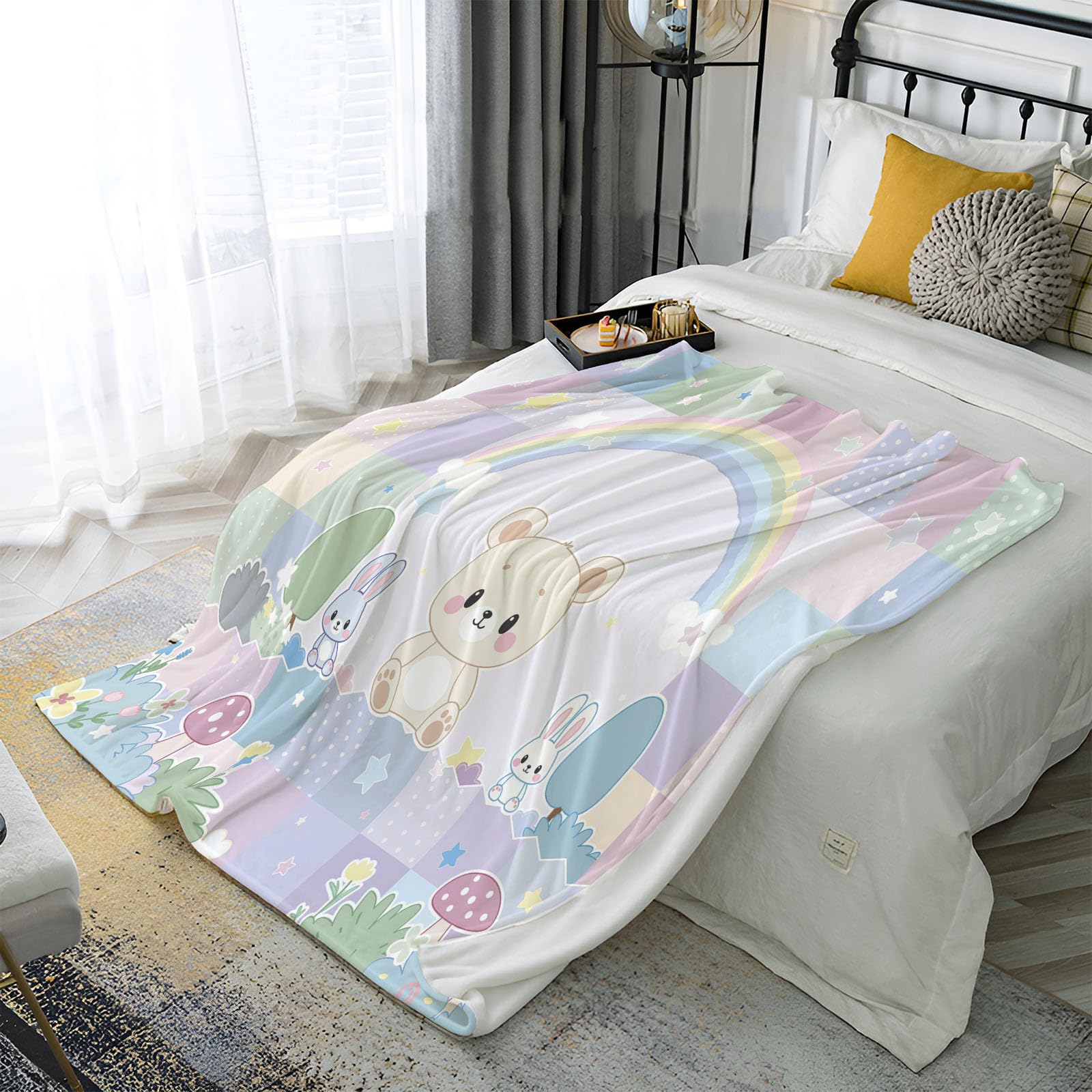 Couverture polaire patchwork idéale pour décorer une chambre d'enfant