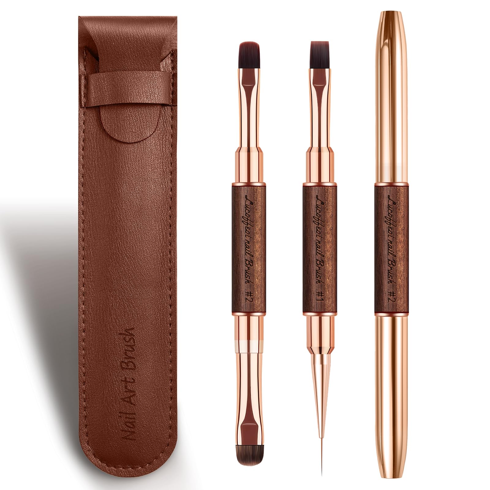 Builder Gel Brush - Nail Art Brushes for Polygel, 2Pc Double-Ended Round + Square, French tip + Liner