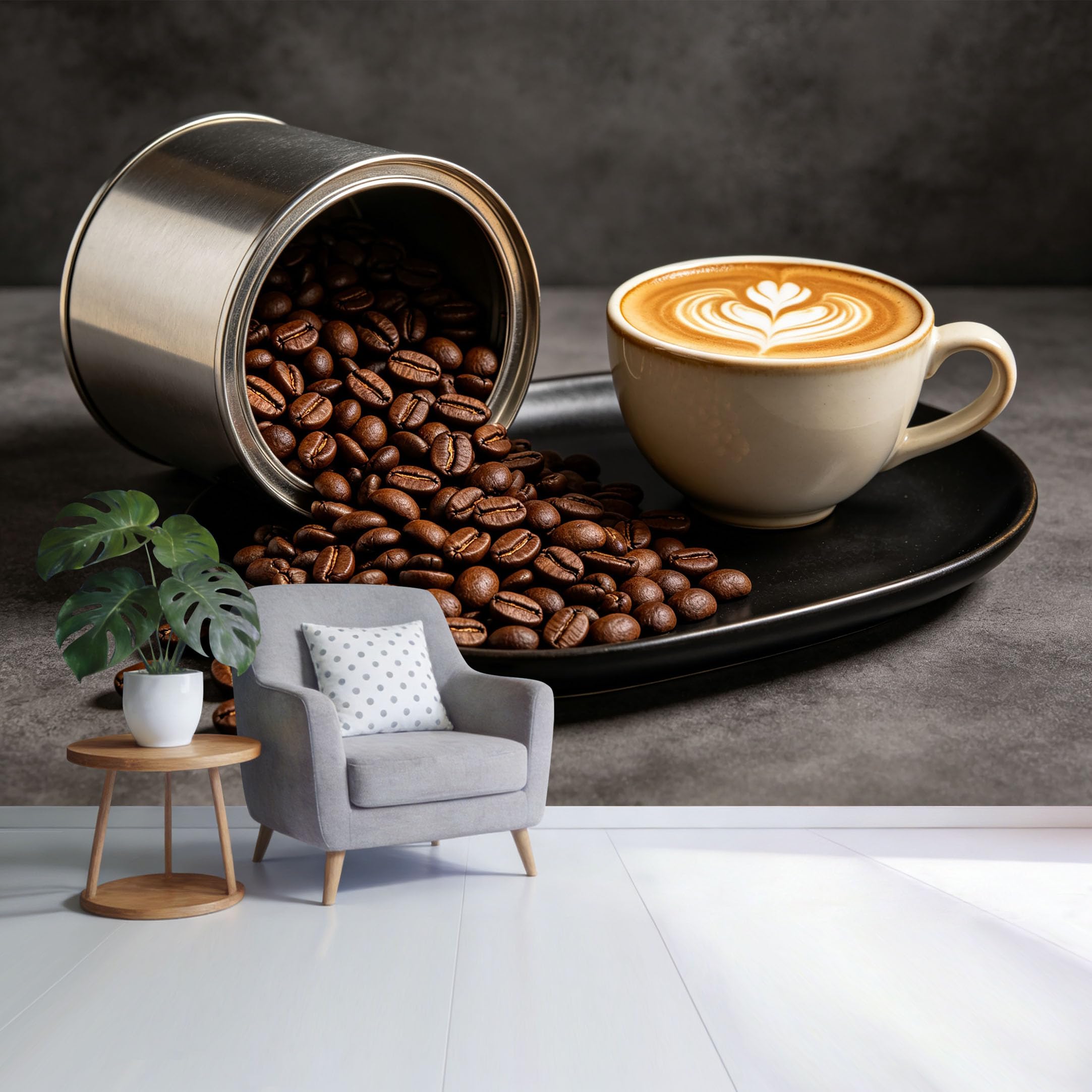 Custom Size Wall Mural Coffee Beans and Latte Art Minimalist Café Style SelfAdhesive Wall Fabric Removable Wallpaper for Home Office Decor