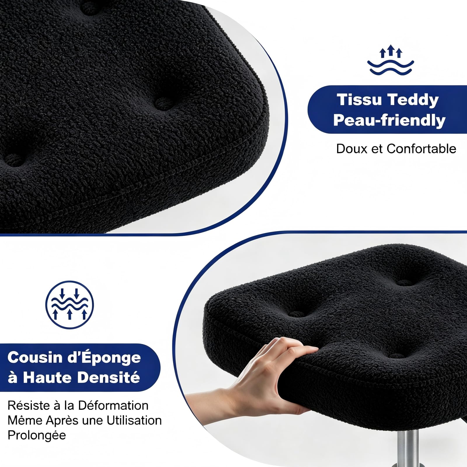 AnyGod Chaise de Bureau sans Accoudoirs en Polaire Teddy, Siège Pivotant Ergonomique Réglable en Hauteur avec roulettes, Petit Fauteuil pour Coiffeuse et Espaces Réduits, Noir