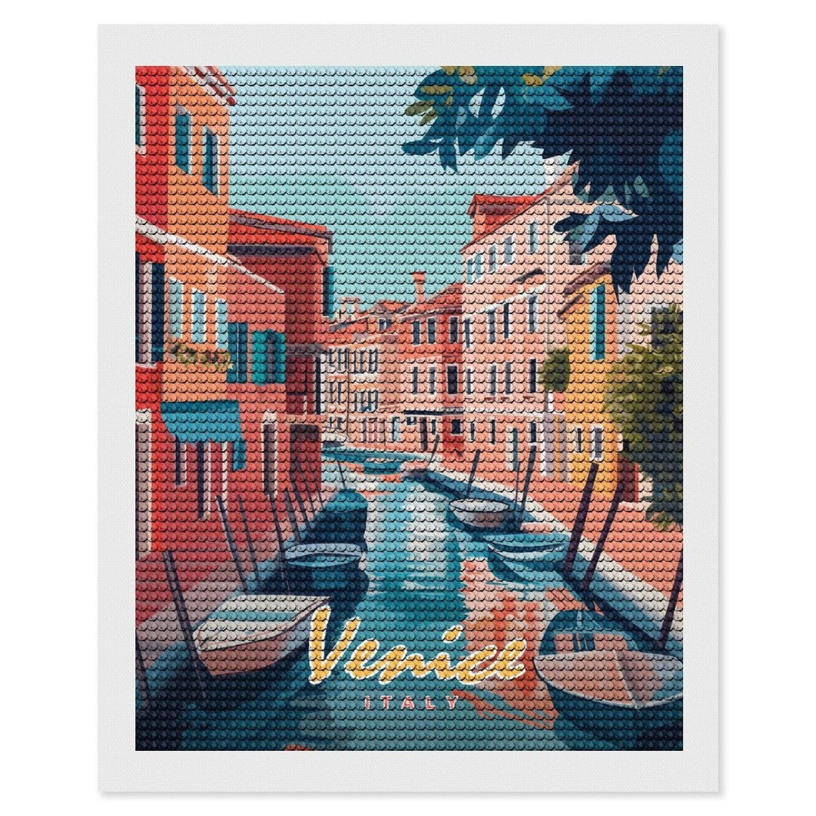 Junmoney Venice Canal Painting Diamond Painting Canvas Set 16"x20", for Adults, Decorate Your Room, Festive Craft Gift, Office Decor