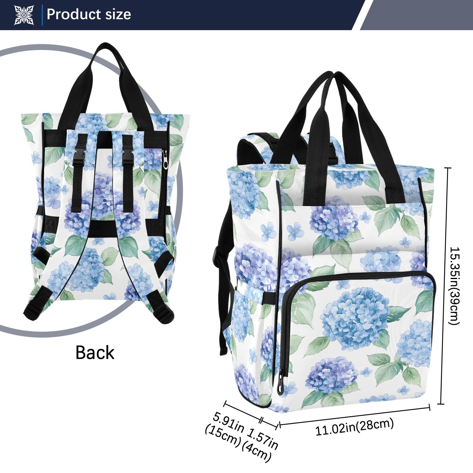 Mnsruu Borsa per pannolini per bambini con motivo di ortensia viola pallido ad acquerello borsa grande borsa impermeabile da viaggio borse per pannolini per mamme e papà
