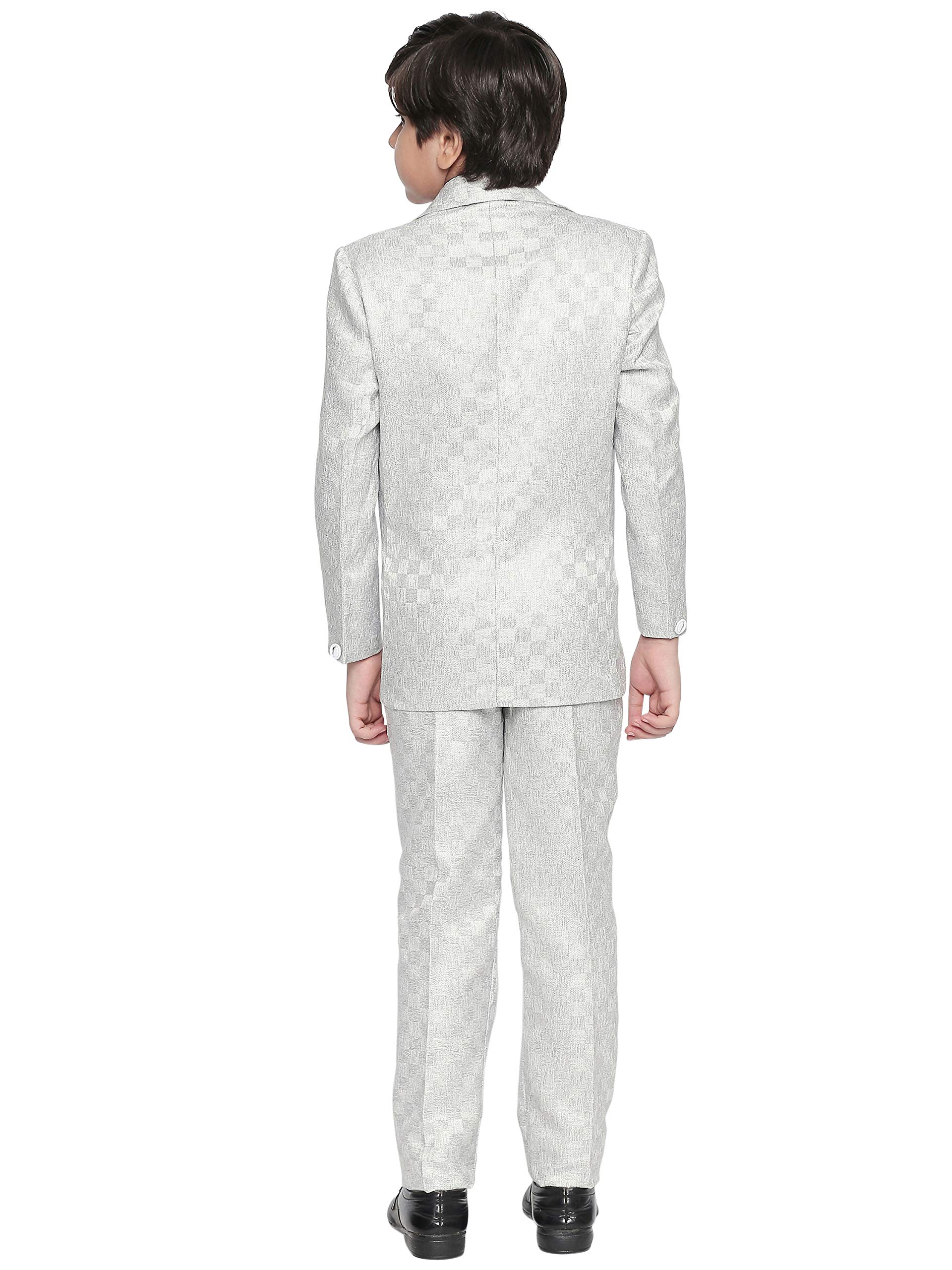 Jeetethnics Boys Silver Checked Coat Suit Set with Waistcoat Shirt and Trousers (9061CJ) 1
