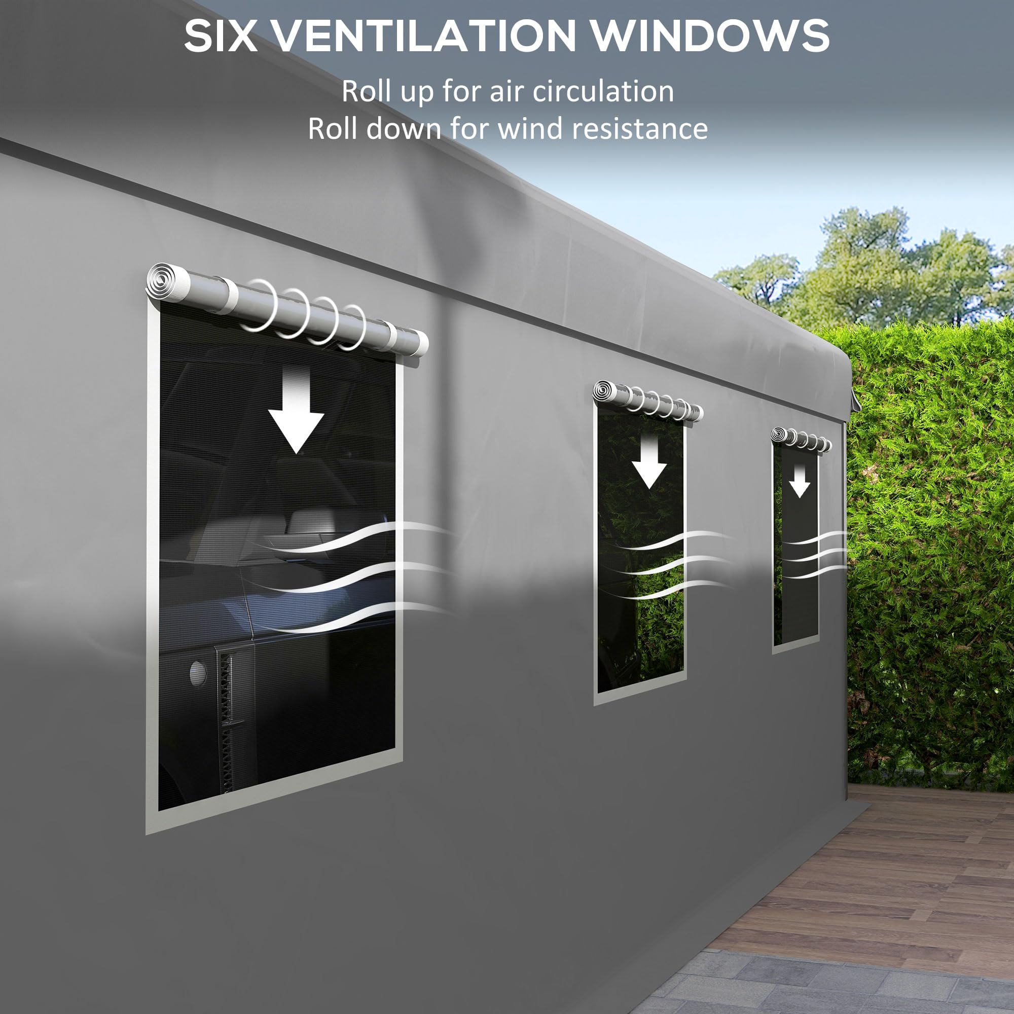 Outsunny Tente garage carport dim. 6L x 2,95l x 2,78H m robusto acciaio zincato PE ad alta densità 160 g/m² impermeabile anti-UV, 2 porte avvolgibili e 6 finestre