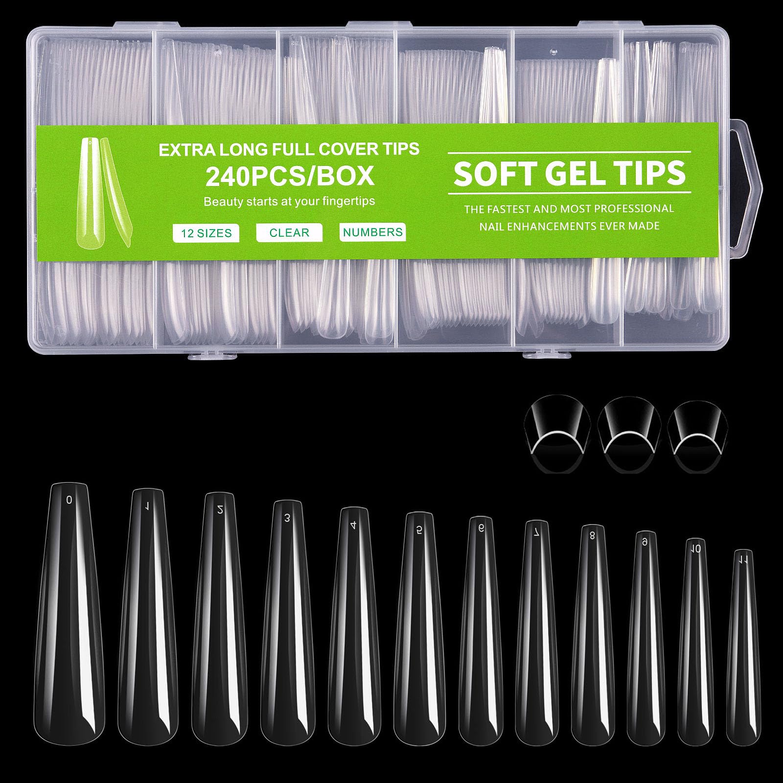 Long Square Gel Nail Tips - 240pcs for Salon & DIY -11 Long Square Gel Nail Tips - 240pcs for Salon & DIY -11