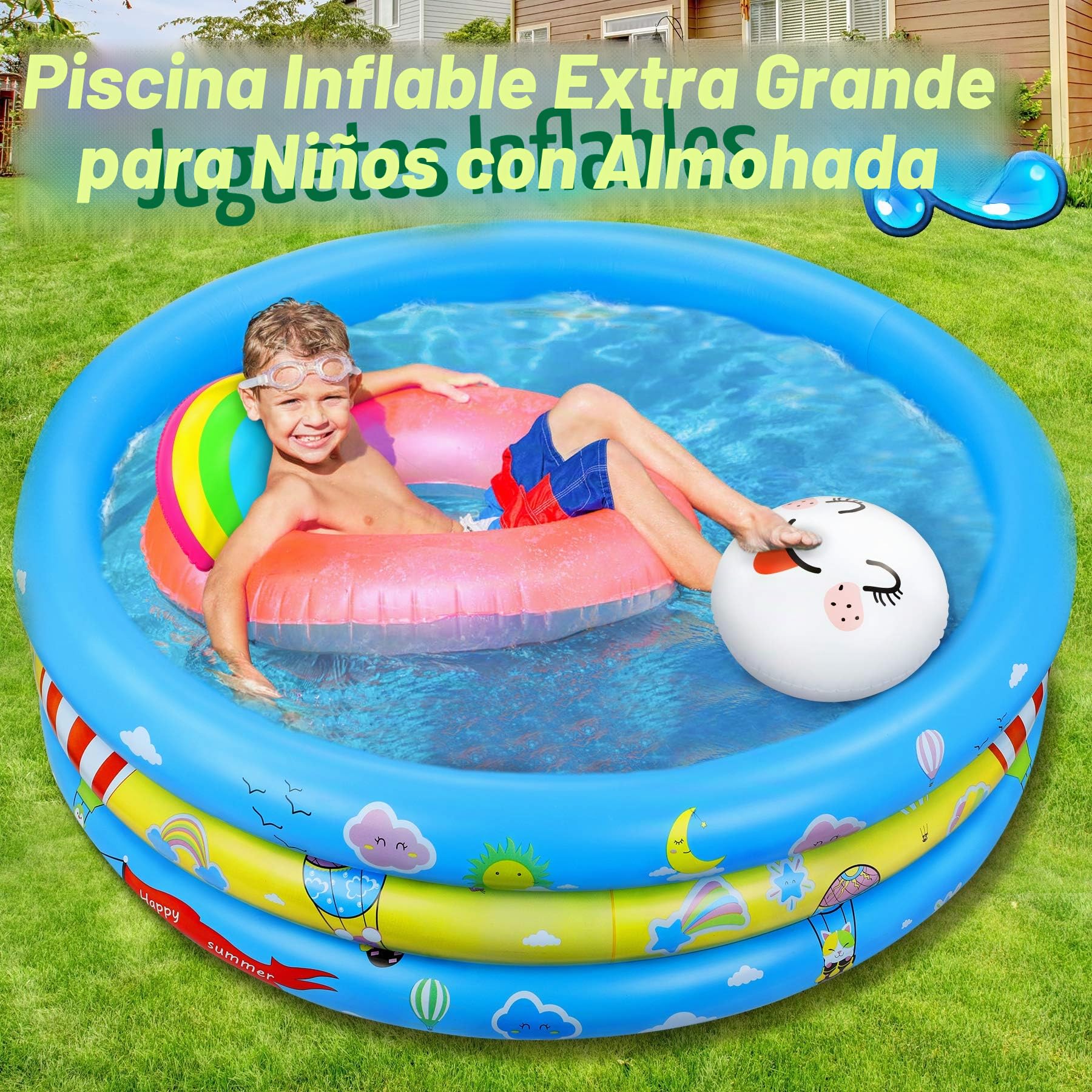 Piscina Hinchable, Piscina Inflable Niños, 2 Almohadas Inflables, Material PVC Plástico, Fiesta de Verano en La Piscina Interior al Aire Libre 120 CM * 30 CM