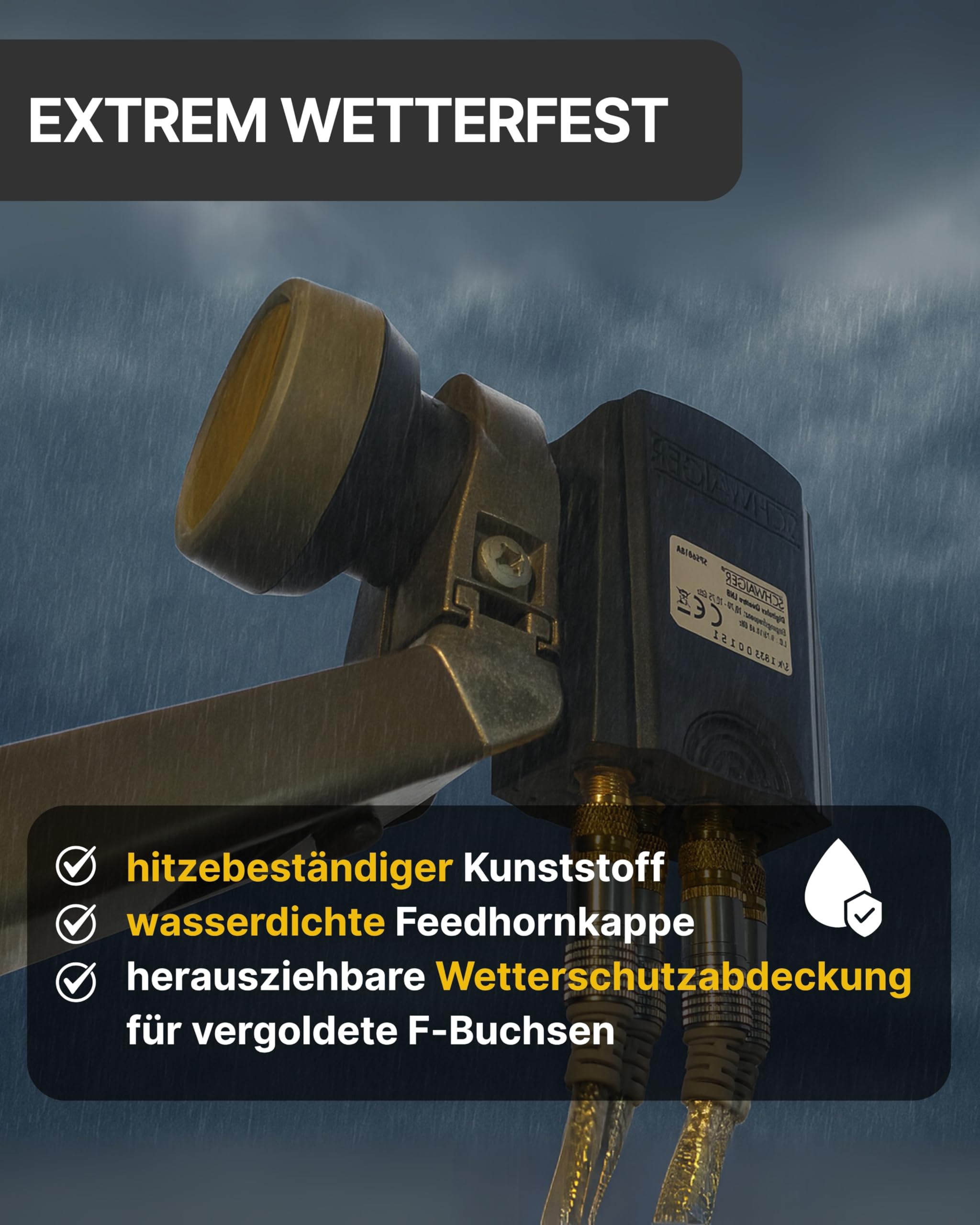 SCHWAIGER Quad LNB digital Sun Protect I Low Noise Blockconverter für 4 Teilnehmer I extrem wetterfest & geeignet für Multifeedanlagen I SAT-Zubehör für störungsfreien Empfang I anthrazit