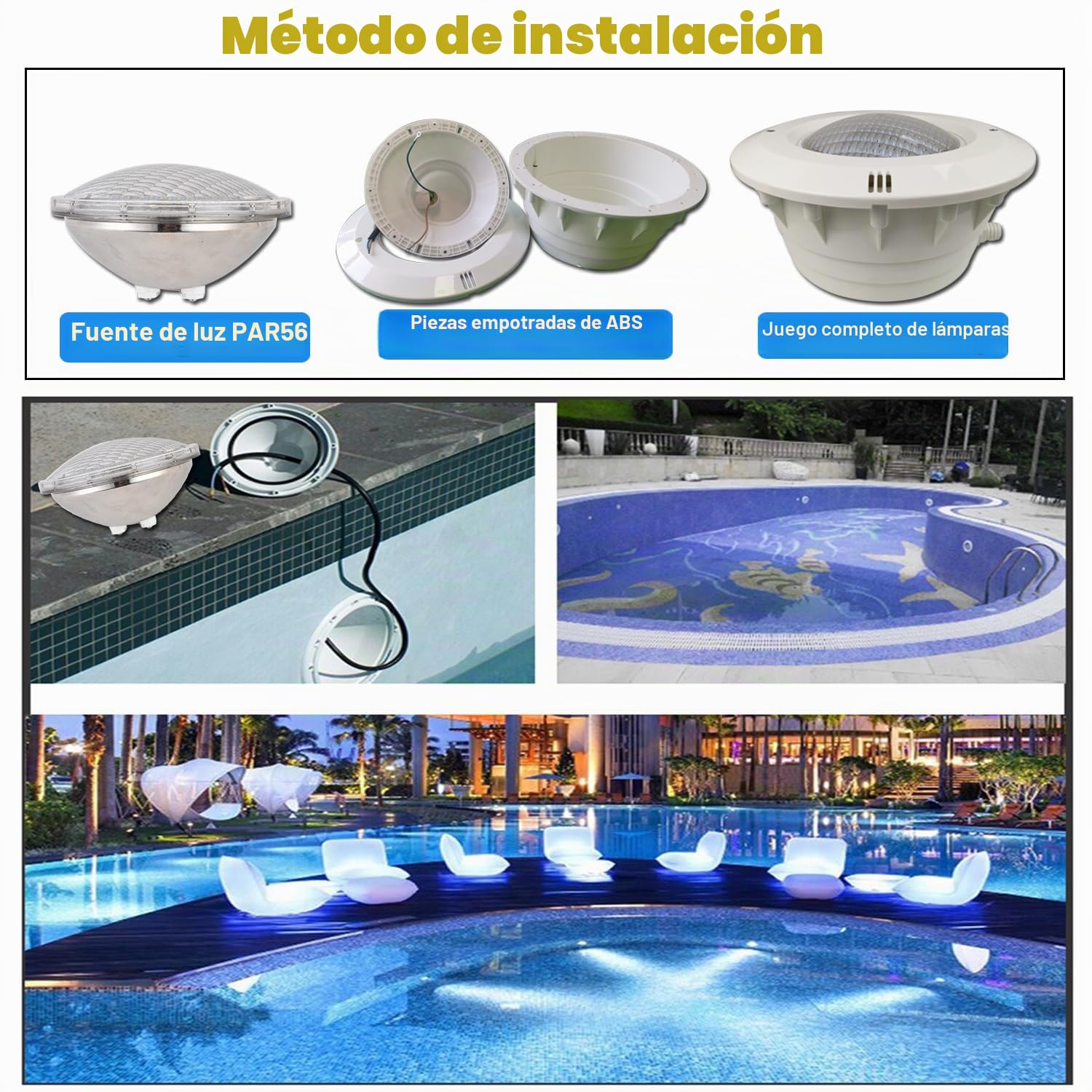 BARCELONA LED Lâmpada LED para piscina submersa PAR56 24W 12V AC, luz branca potente, IP68 à prova d'água, eficiente, segura e durável para piscinas e fontes