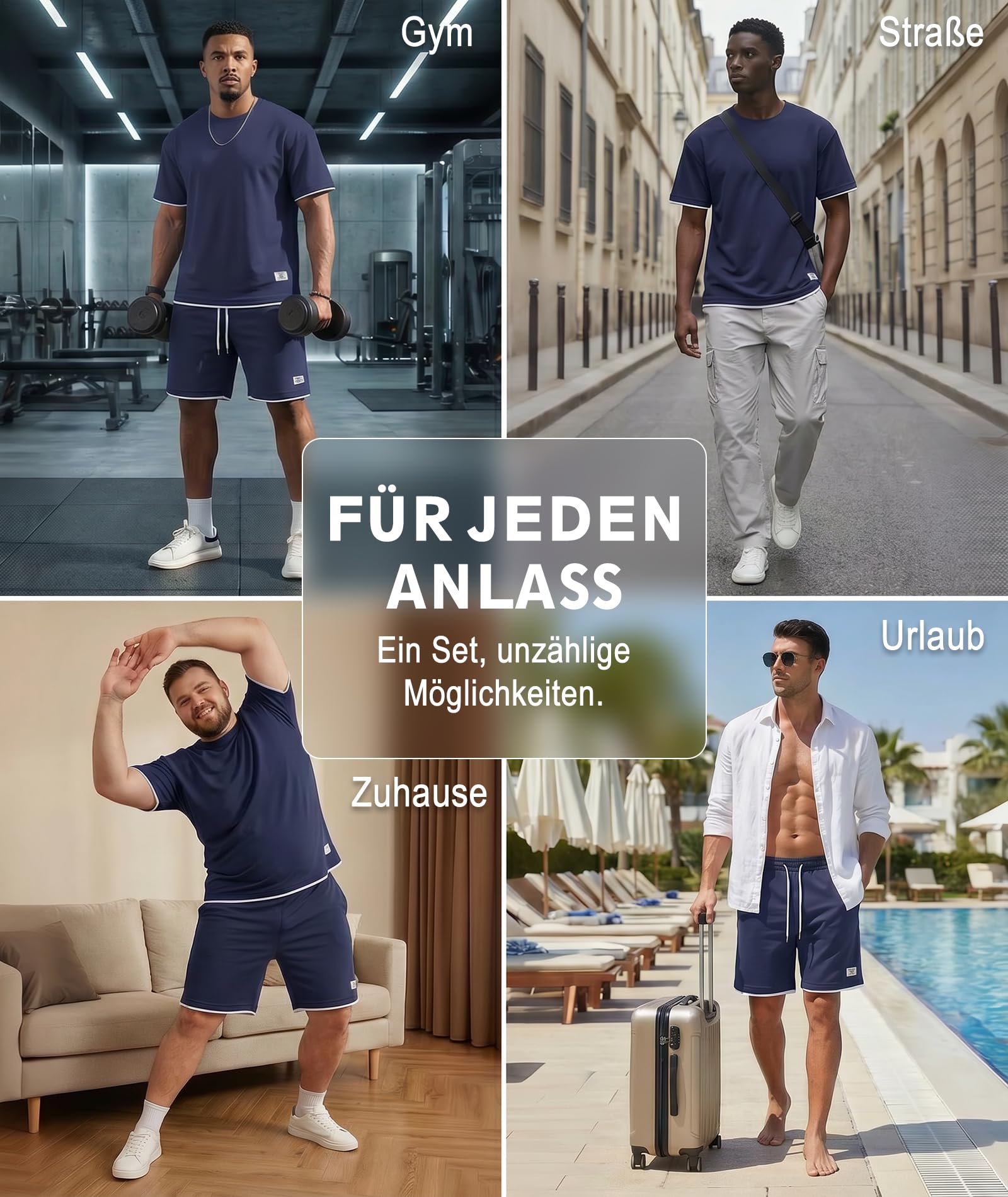 Ekaliy Elainone Ensemble d'été pour homme - T-shirt à manches courtes et short - 2 pièces - Sans plis - Avec bloc de couleurs - Combinaison de loisirs pour le quotidien et les vacances - 4