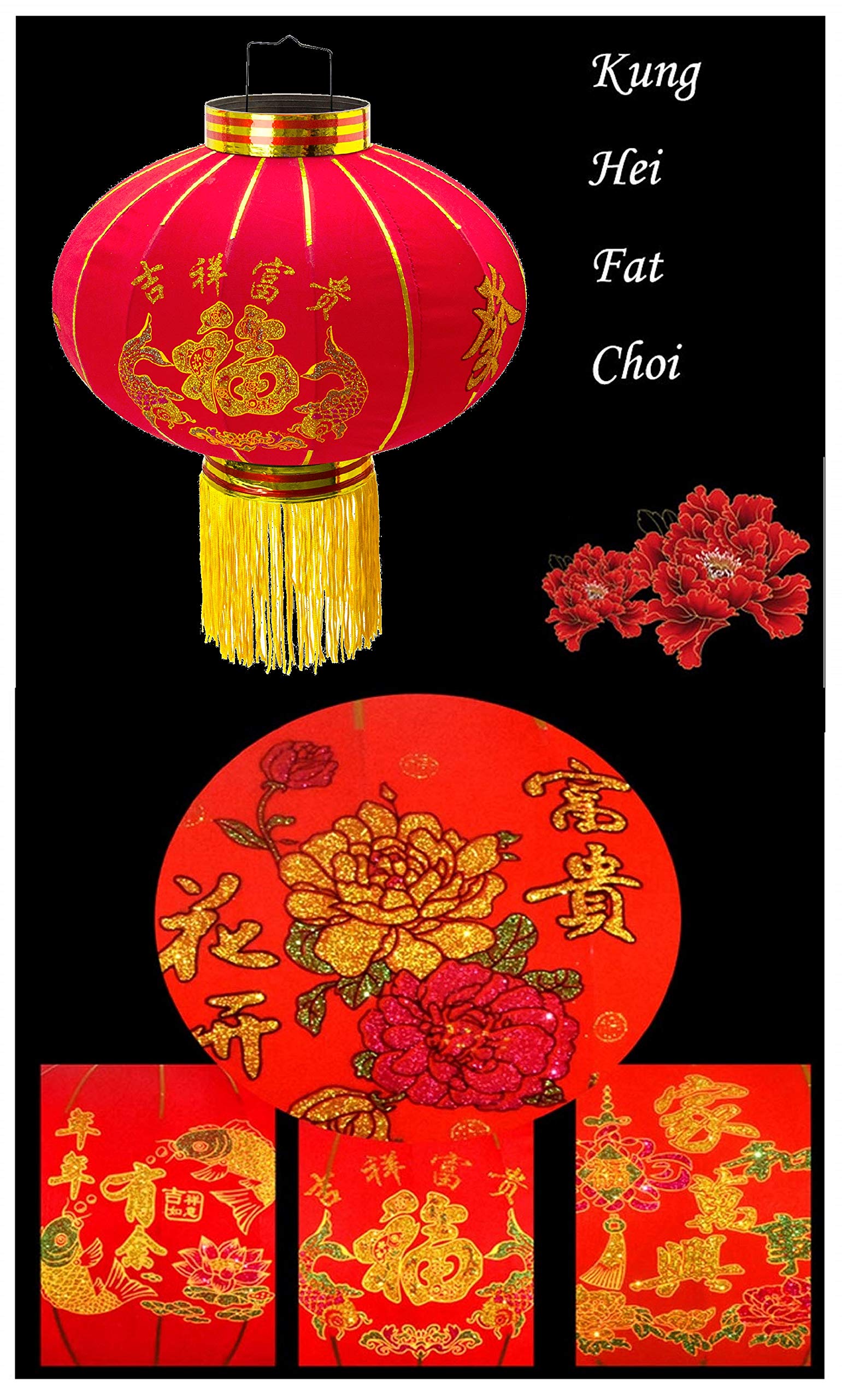 Trango LT400-01 chinesische Laterne Pendel, ca. 38cm Durchmesser aus Stoff für Innen & Außen Rote Glück Laterne, Chinese New Year Lantern, Rote Lampion, Hochzeit Party Laterne ohne Leuchtmittel
