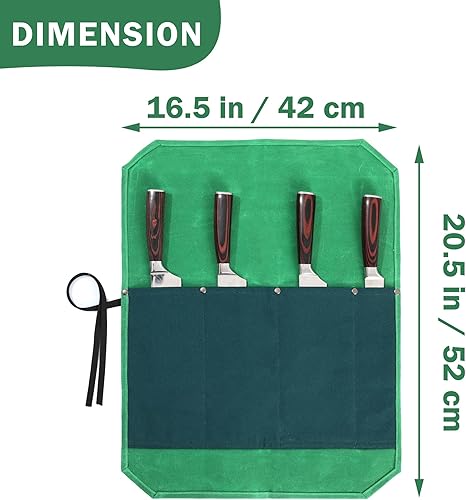 Miniatura 2 de Bolsa de rollo para cuchillos, resistente 16 onzas, bolsas de lona encerada para cuchillos (4 ranuras y tela anticortes), rollo de almacenamiento de