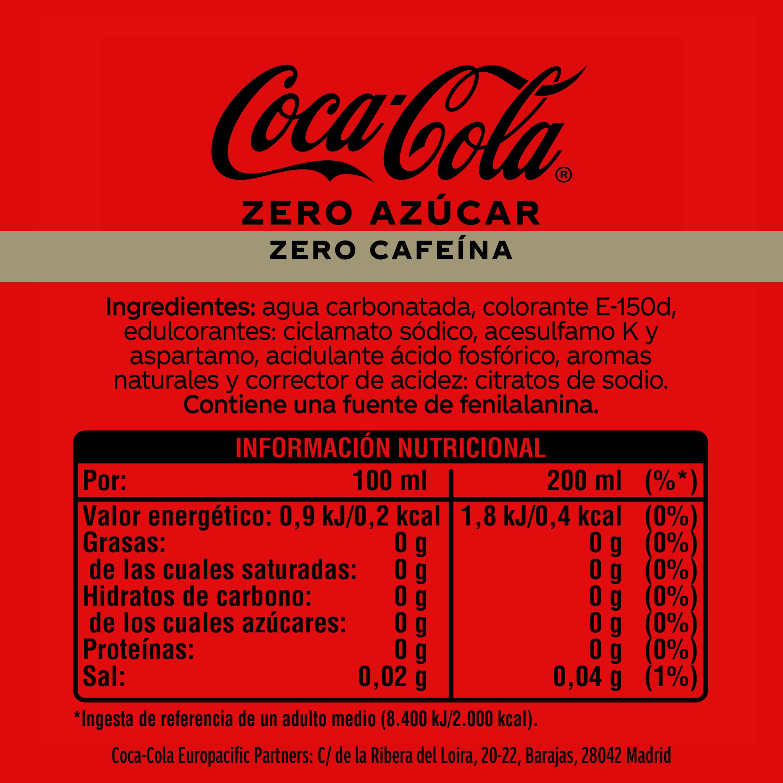 Coca-Cola Zero Zucchero Zero Caffeina - Bevanda alla cola senza zucchero, senza calorie, senza caffeina, confezione da 6 mini lattine 200 ml
