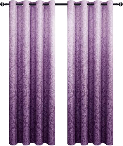 Miniatura 7 de DWCN Cortinas opacas degradadas para dormitorio, patrón de damasco, aislamiento térmico, ahorro de energía, con ojales, para sala de estar, 1 par de