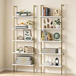 Wolawu Ladder Shelf 6 Tiers Marble White Modern Bookshelf Open Tall Wall Mount Bookcase Standing Leaning Wall Shelves Industrial Decorative Living Room Bed Room