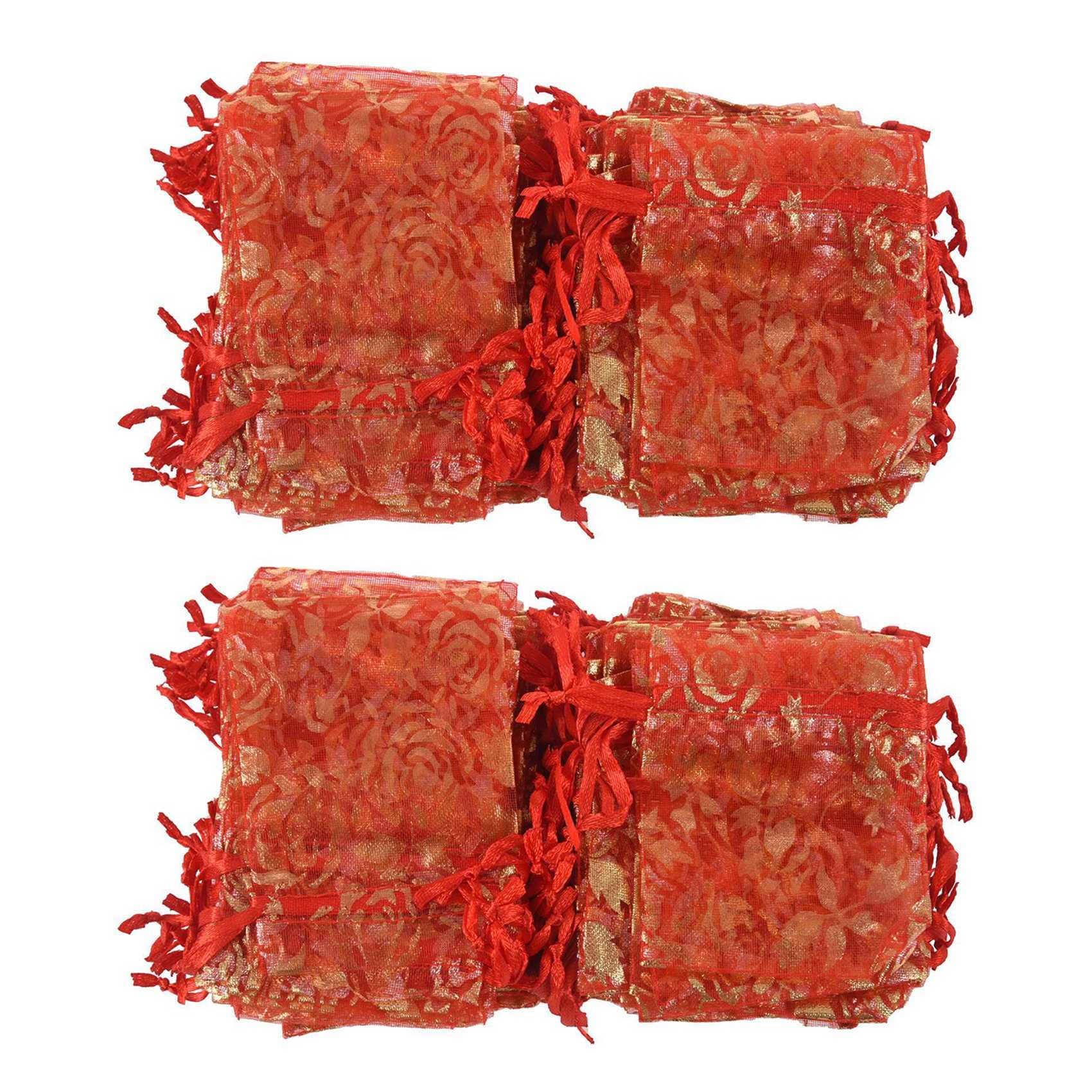 Hndhbfgrt 200Pc 7X9cm Rose Organza Drawstring Gift Jewelry Bags Pouches Wedding Xmas Party Gifts Bags Red