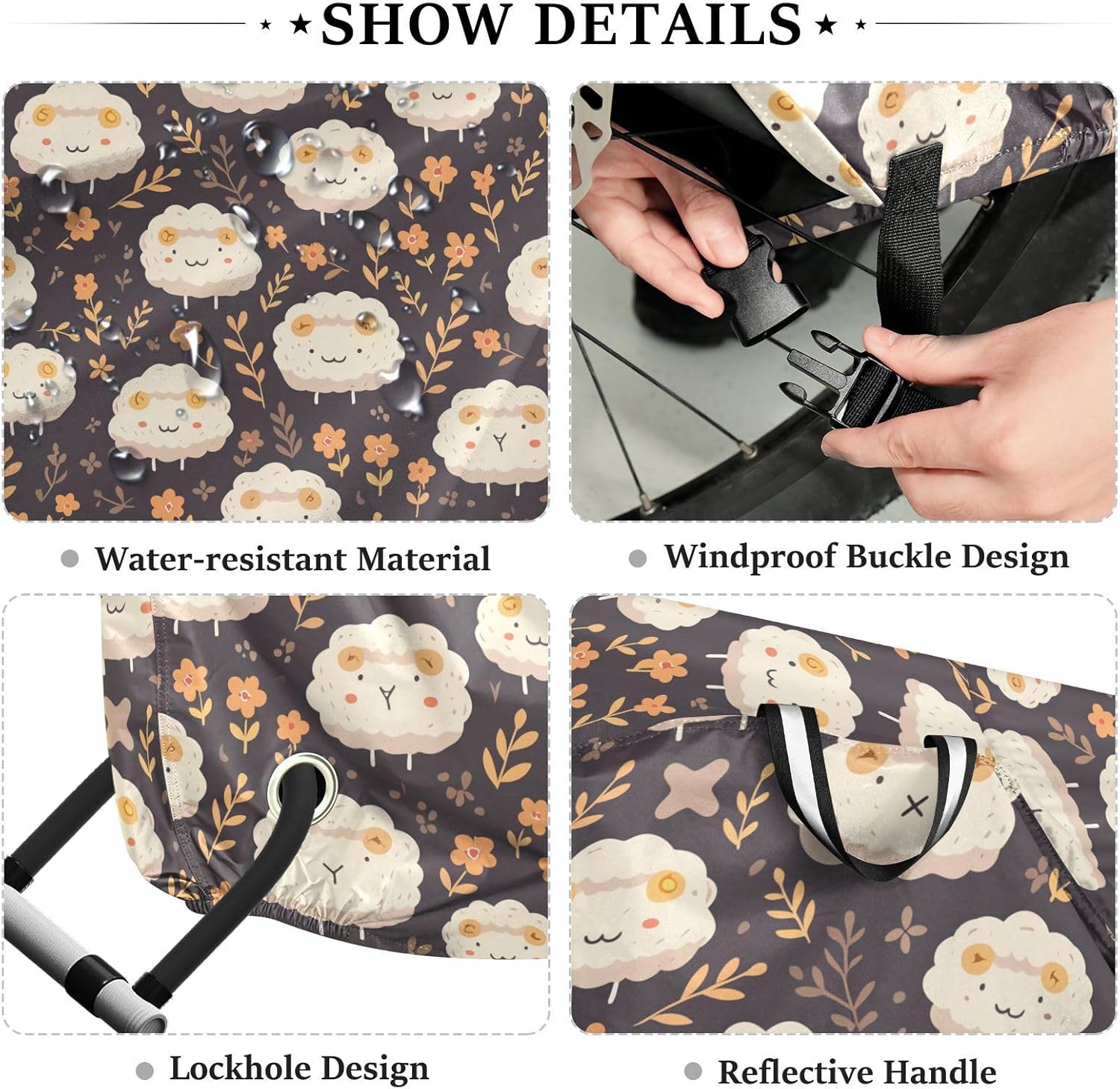 Dreamy Sheep Flowers Outdoor Bike Cover Waterproof Exercise Bike Cover Bikes Storage
