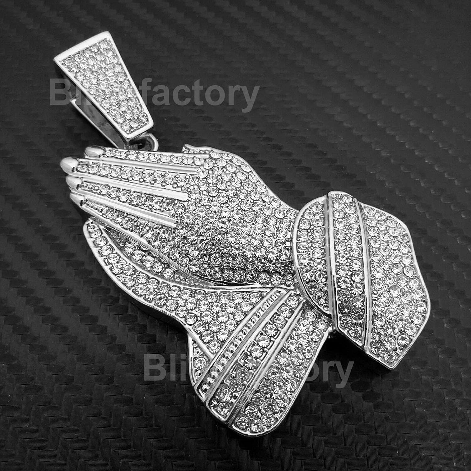 Hip Hop White Gold Plated Praying Hands Large Pendant & 20" 30" Iced 4 Row Tennis Chain Bling Necklace