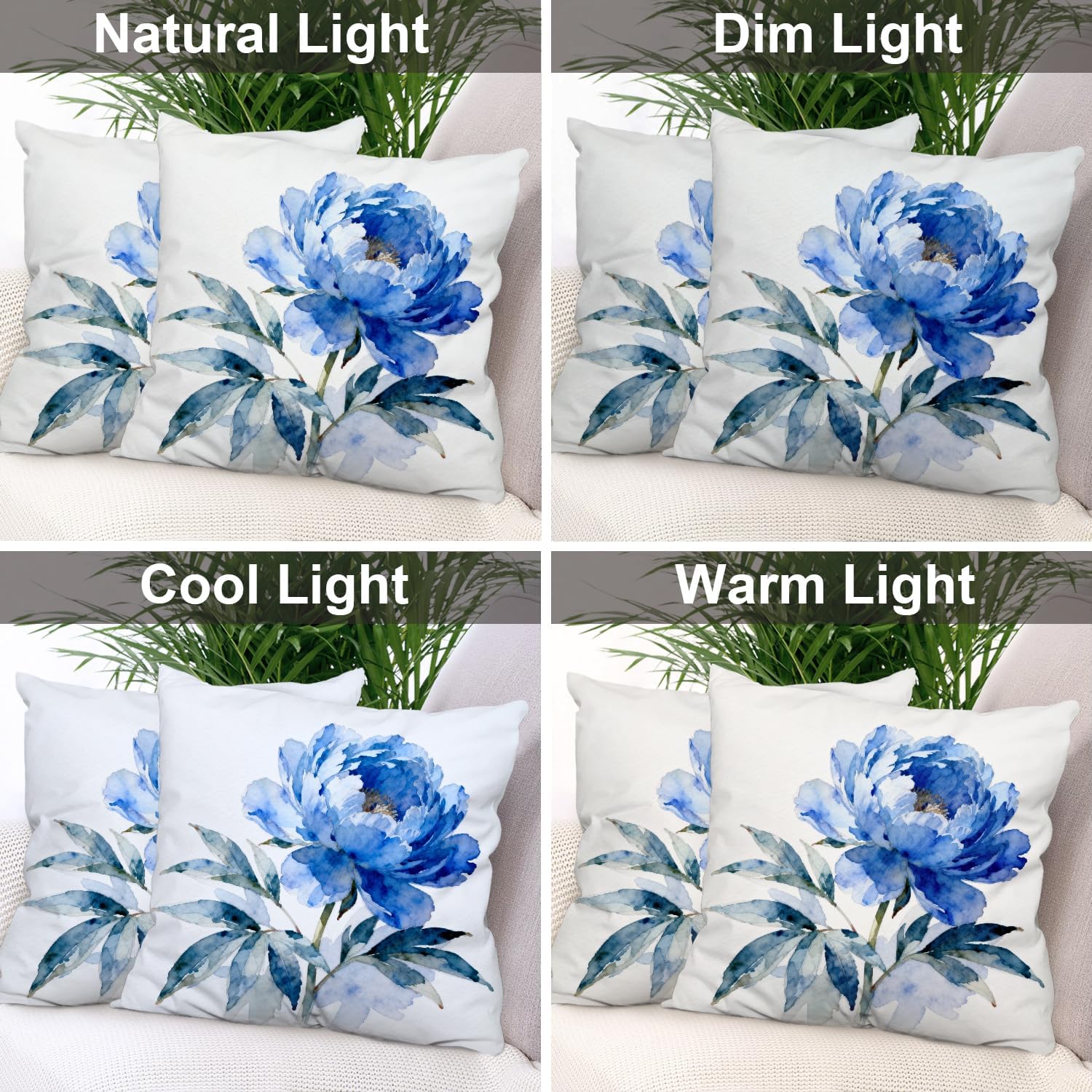 Batmerry Indigo Blue Hand Floral Bouquet Throw Pillow Covers, Watercolor White Flowers Decorative Pillow Covers Digital Printing Blended Fabric for Couch Sofa Bed Invisible Zipper 16X16 in(Set of 2)