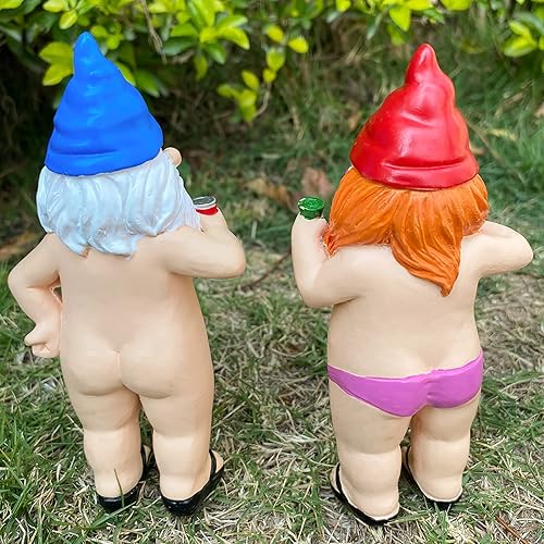 Miniatura 2 de 2 estatuas de gnomos desnudos de 5 pulgadas, gnomos traviesos, divertidos, sexy, de resina, nudos, para el hogar, interiores o exteriores, césped,