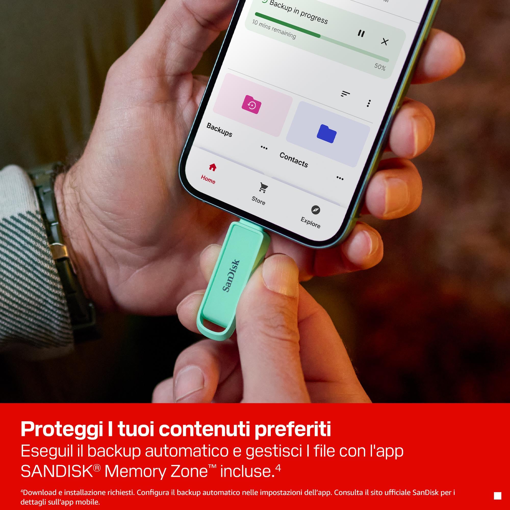 SANDISK Unità per telefono con USB Type-C 512 GB (per smartphone, tablet e computer, velocità fino a 150 MB/s, backup automatic, recupero dati) - Seafoam Green