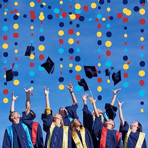 Miniatura 7 de Decoración de fiesta de color rojo, azul y amarillo, guirnalda de lunares circulares de papel colgante para carnaval, circo, payaso, fiesta,