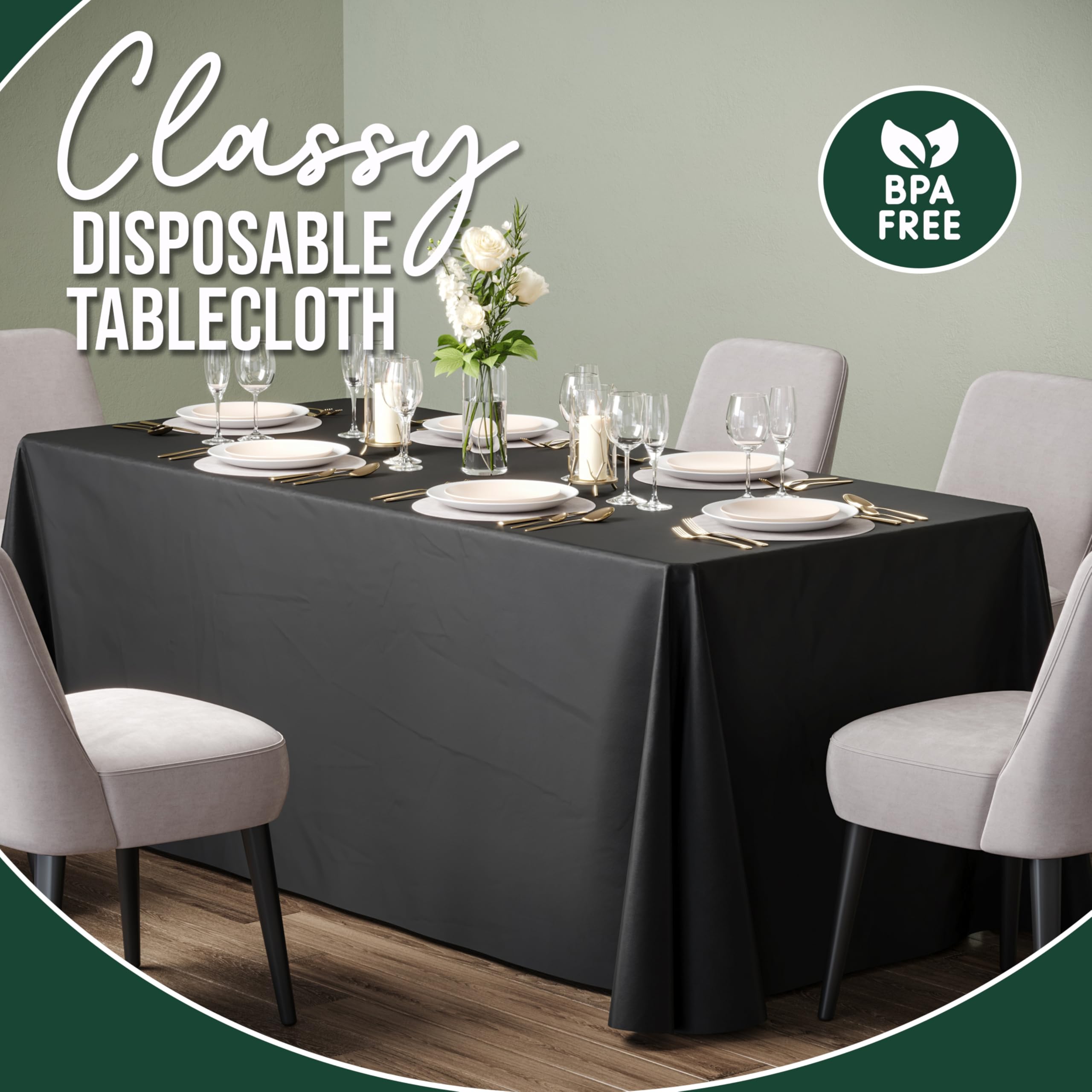 Paquete de 12 manteles rectangulares desechables de plástico negro de 70 x 120 pulgadas para fiestas, manteles rectangulares desechables para fiestas, ideales para picnics y eventos formales