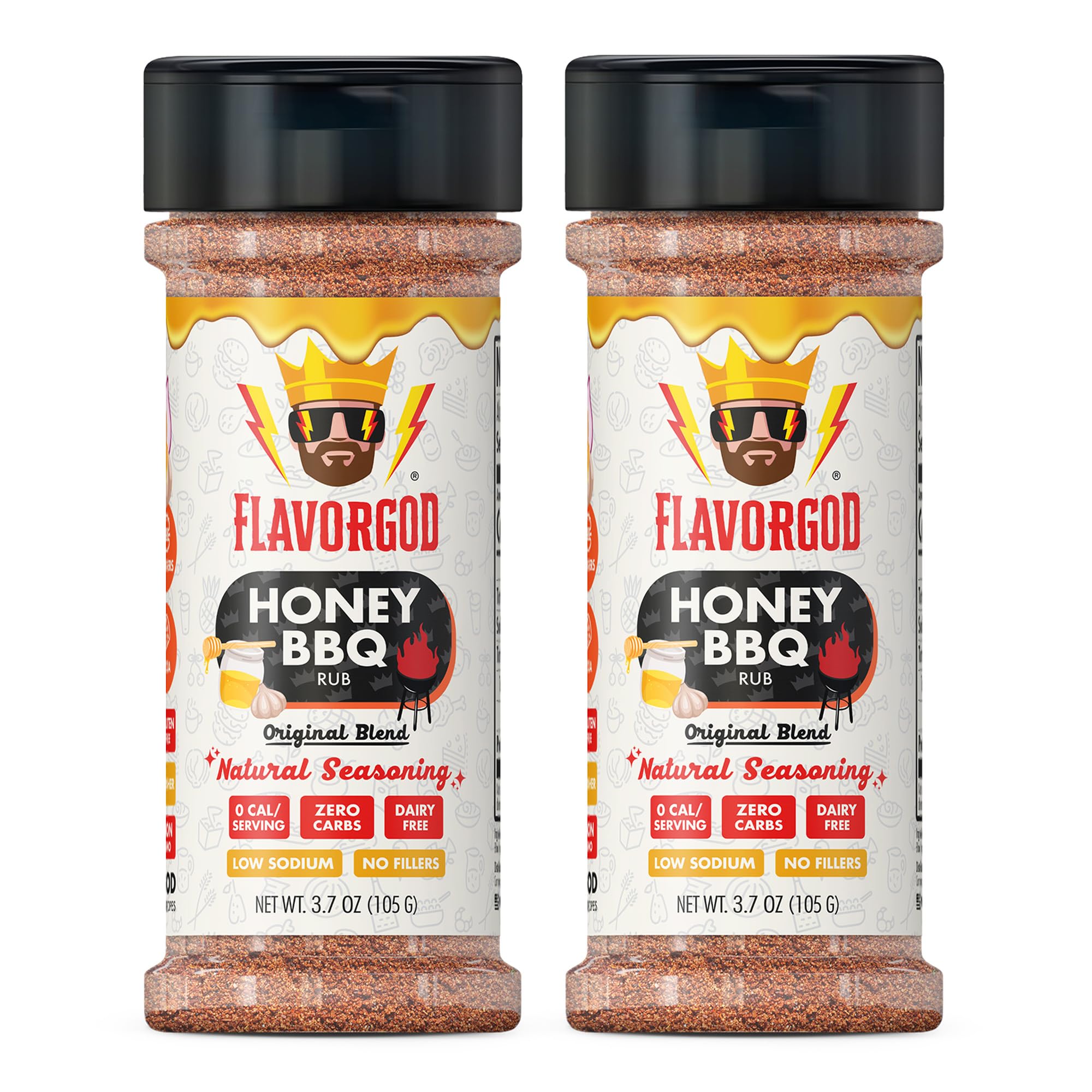 Honey BBQ Rub Mix, 2 Bottles by Flavor God - Premium All Natural & Healthy Spice Blend for Grilling Chicken, Beef, Chili, Seafood, Vegetables, & Salad - Kosher, Gluten-Free, Dairy-Free Steak Rub