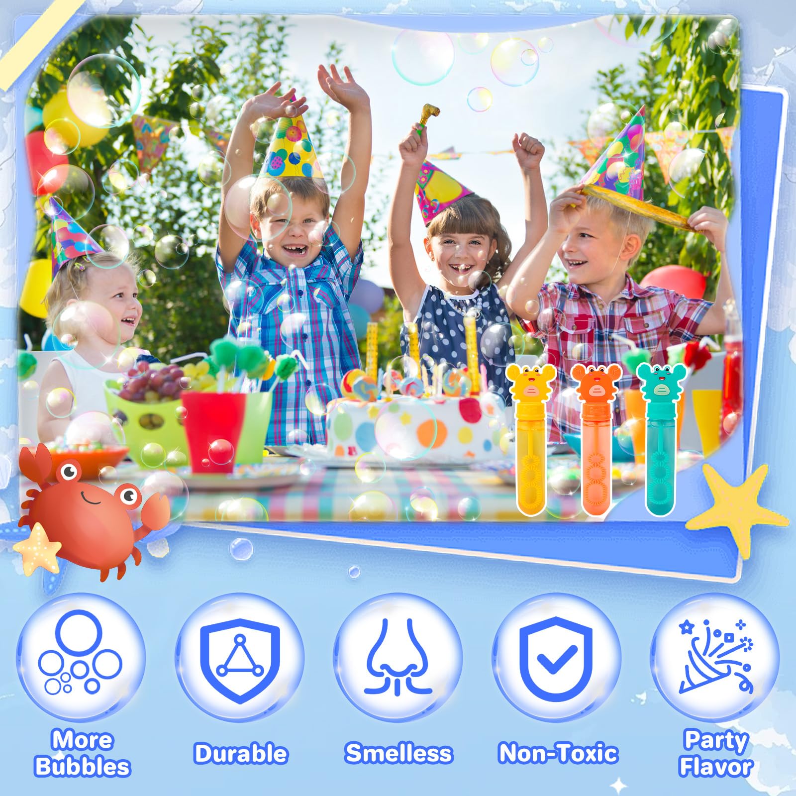 deAO 24 Piezas Pomperos de Jabón, Pomperos para Niños, Burbujas Niños, 3 Colores Varitas, Tubos para Crear Burbujas de Jabon, 35ML Cangrejos Mini Burbujas Niños Cumpleaños Set (Cangrejos)