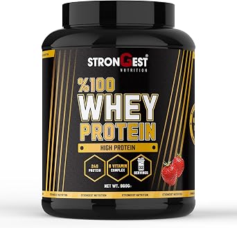 STRONGEST Whey Protein 960 Gr 32 Serving Flavored 100% Whey Protein Powder (960, Strawberry)