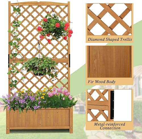 Miniatura 6 de Safstar - Cama de jardín elevada con enrejado, contenedor elevado de madera para interiores y exteriores, con enrejado en forma de diamante y