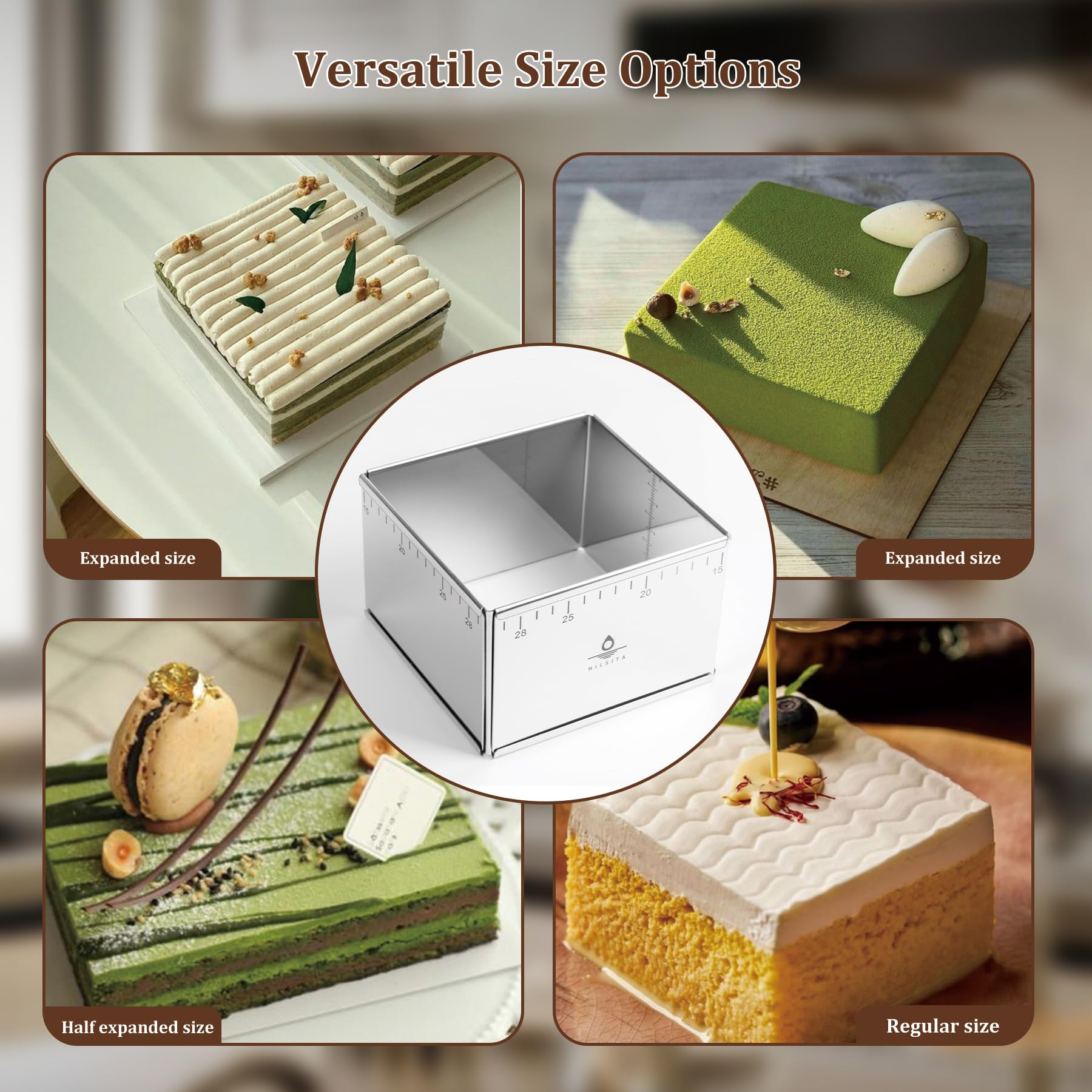 Verstellbare rechteckige Mousse-Kuchenringform – ausziehbarer quadratischer Edelstahl-Kuchenschneider, Backgeschirr für individuelles Backen – robustes Backzubehör – 15 x 15 x 10 cm