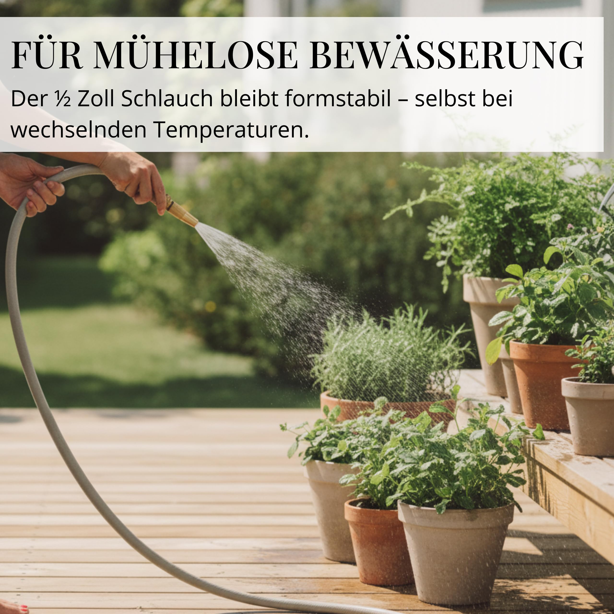 LIVLIG Gartenschlauch 20m, flexibler Premium Wasserschlauch aus 60 Prozent Recyclingmaterial, UV beständig, knickfest, Design Gartenschlauch 1/2 Zoll in Greige