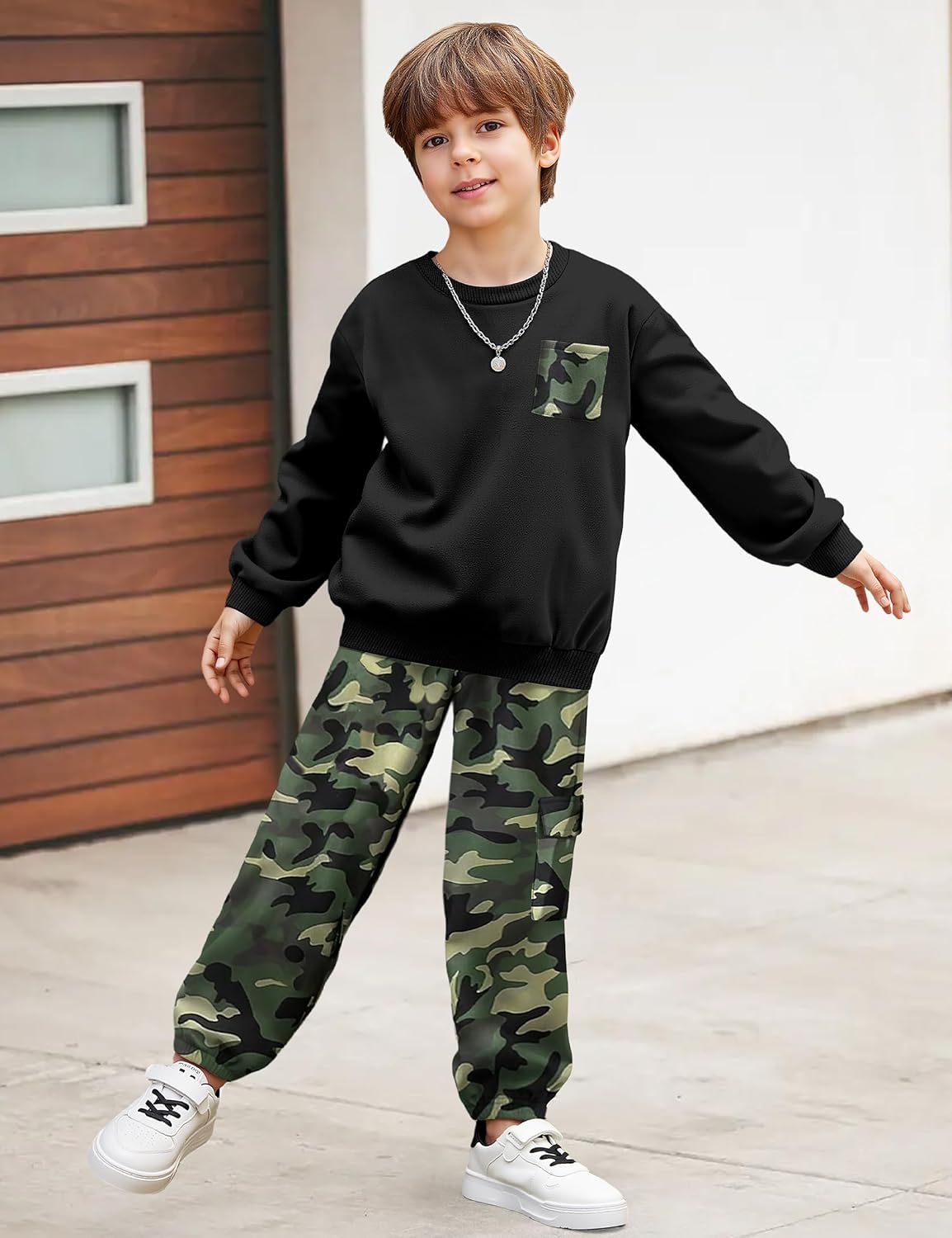 WIQI Boys Clothes 2 Piece Long Sleeve Pullover Sweatshirt and Camouflage Sweatpants Fall Winter Outfits Set 6-14Y - Image 3