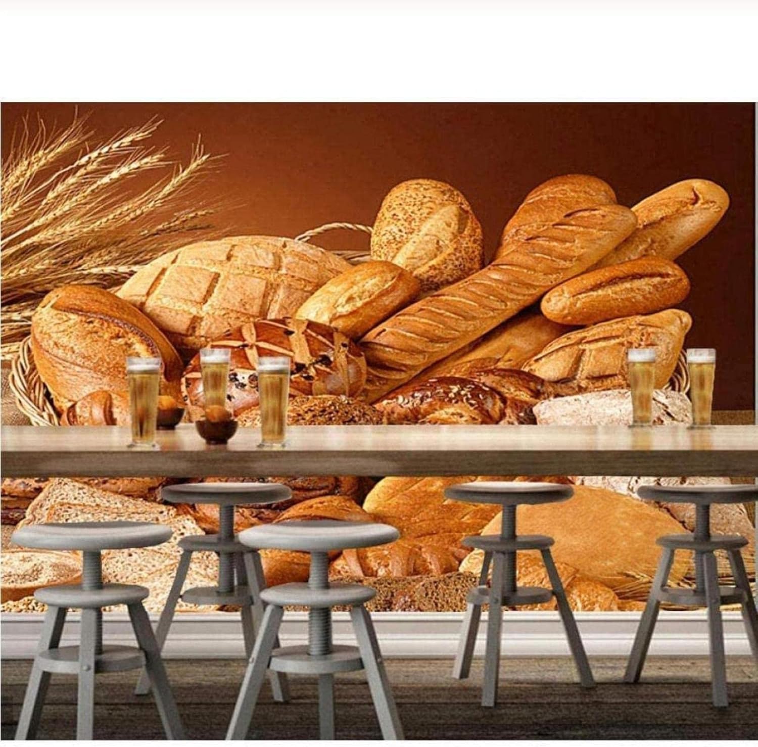 Bakery Wheat Bread 3D Mural Wallpaper, Golden Toast Snack Photo Wall Mural, Photo Wallpaper for Living Room Bedroom TV Background Hotel Bar Restaurant Breakfast Shop Mural - 59"x 39.4"(W x H)