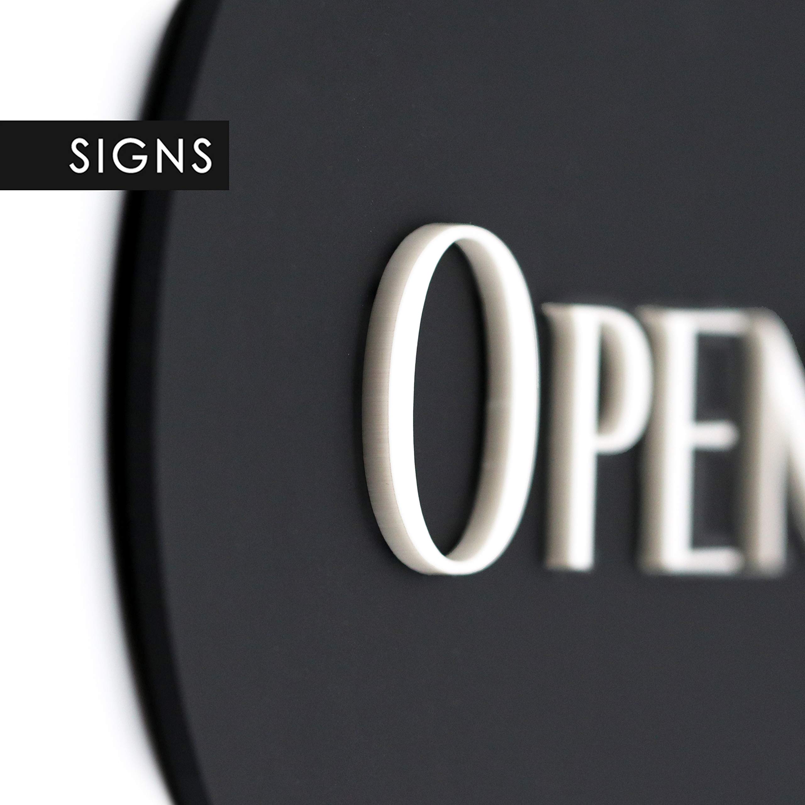 SIGNS - Ovale Elegante Nero - Cartello Open/Closed a rilievo [OC35] Insegna per porta vetrina ingresso di Bar, Pub, Ristorante o Negozio