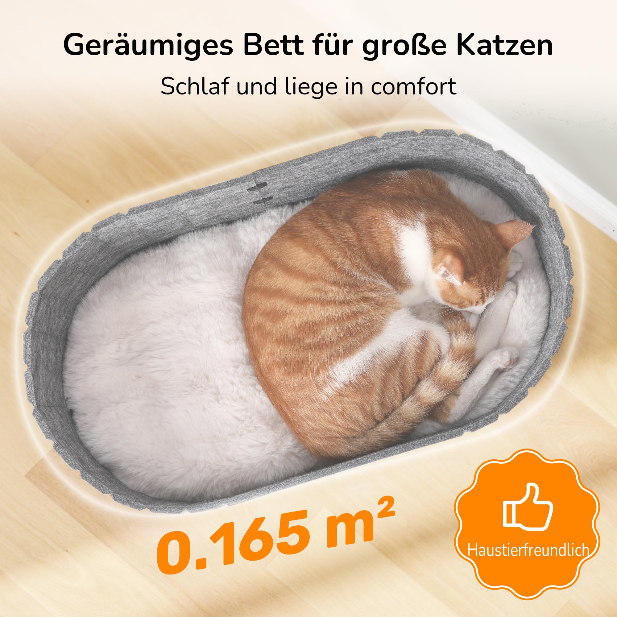 FUKUMARU Katzenbett, 61 cm großes Katzen-Couchbett mit gemütlichem Kunstkaninchenfell-Kissen, Filz-Katzenhaus-Sofa in ovaler Form, grau
