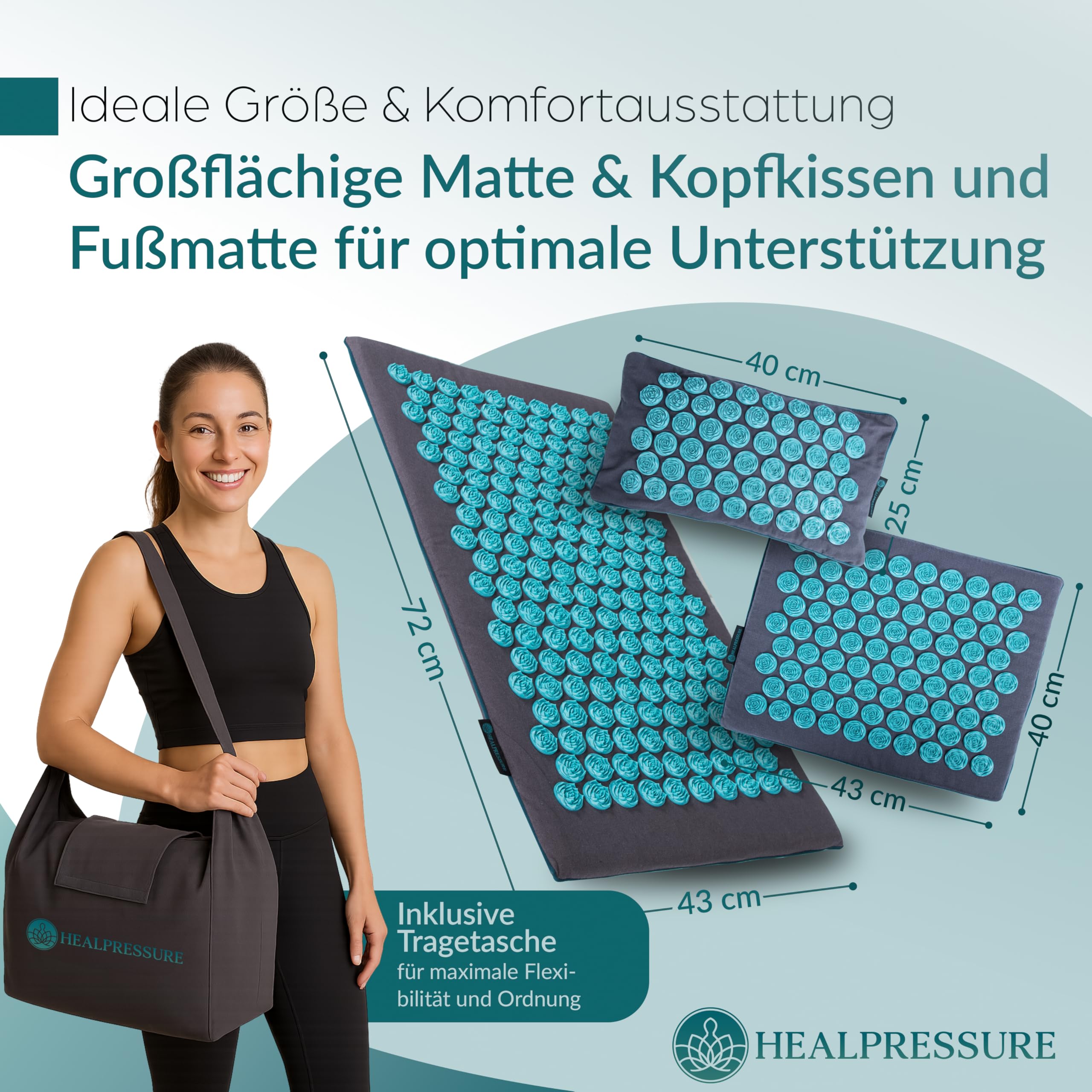 Akupressurmatte Set 5-teiliges Entspannungs-Set aus Naturmaterialien Für Rücken,Nacken,Füße Akupressur-Matte mit 700 Spitzen mit Tragetasche waschbare Bezüge Wellness für Zuhause