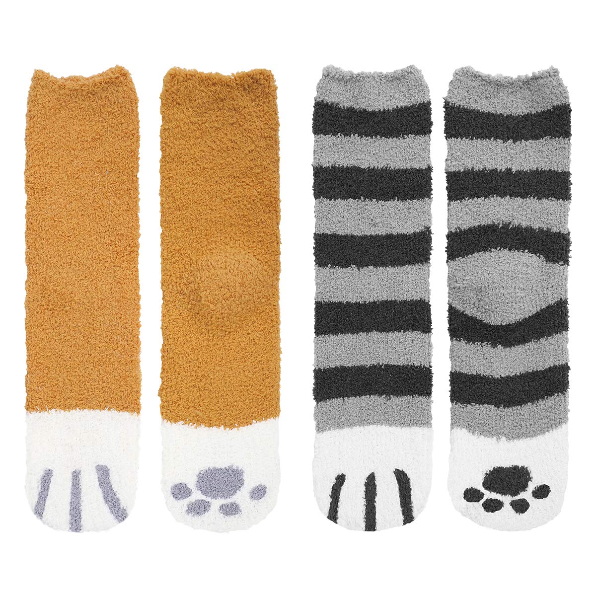 TENDYCOCO Animal Floor Socks Thicken Coral Fleece Middle Tube Cat Claws Pattern Socks Warm Floor Socks Fluffy Sleep Bed Socks (Random, 2 Pairs)