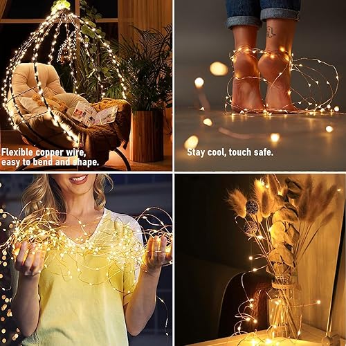 Miniatura 4 de RUICHEN Guirnalda de luces enchufables de 66 pies, 200 luces LED con interruptor, para interiores y exteriores, impermeable, alambre de cobre, luces