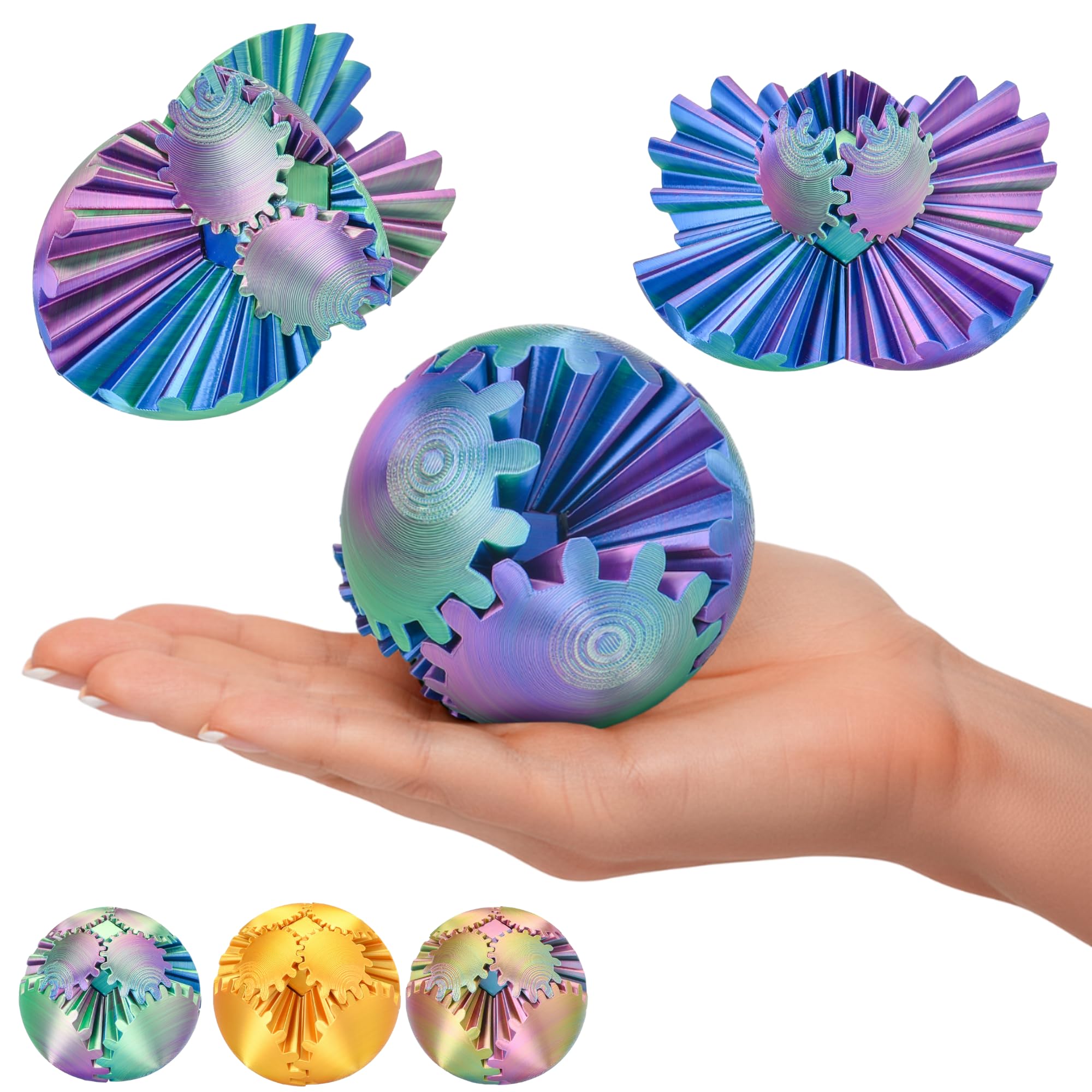 Gear Ball kula logiczna 3D, niebiesko-zielono-fioletowa, obrotowa, kolorowa kulka, antystresowy gadżet na biurko i trener koncentracji, dekoracyjne puzzle