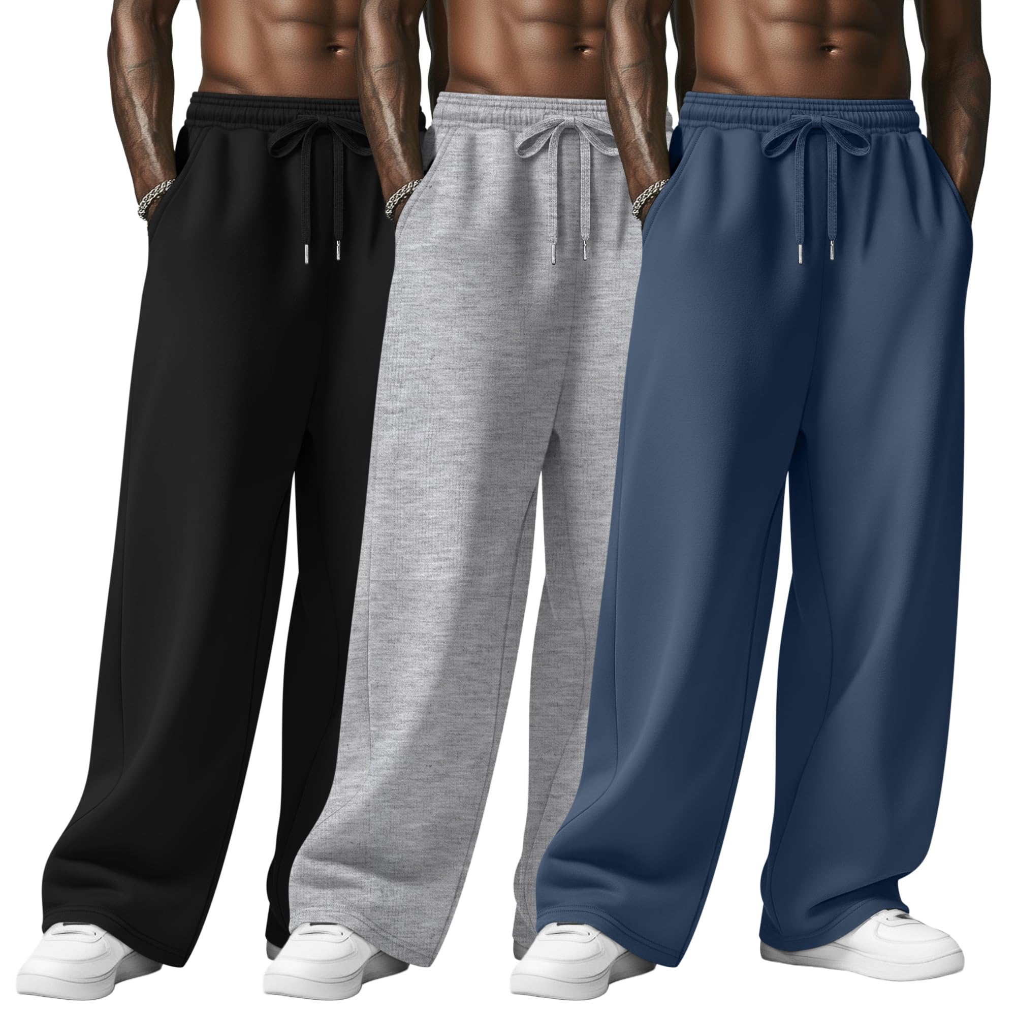 3 Pack Mens Baggy Sweatpants Pull On Pants