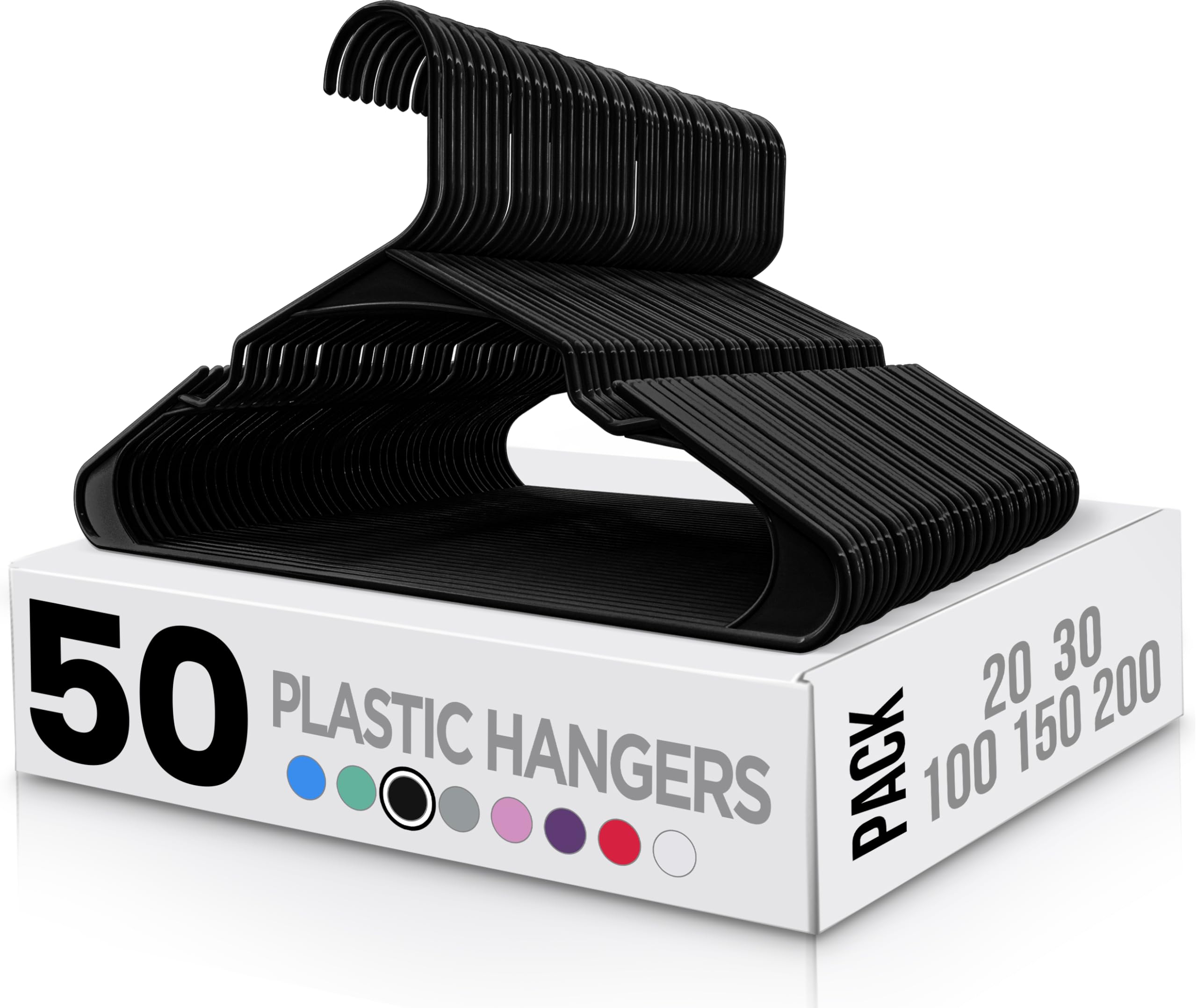 Utopia Home 50 confezioni di appendini in plastica salvaspazio, resistenti con scanalature per la spalla, nero