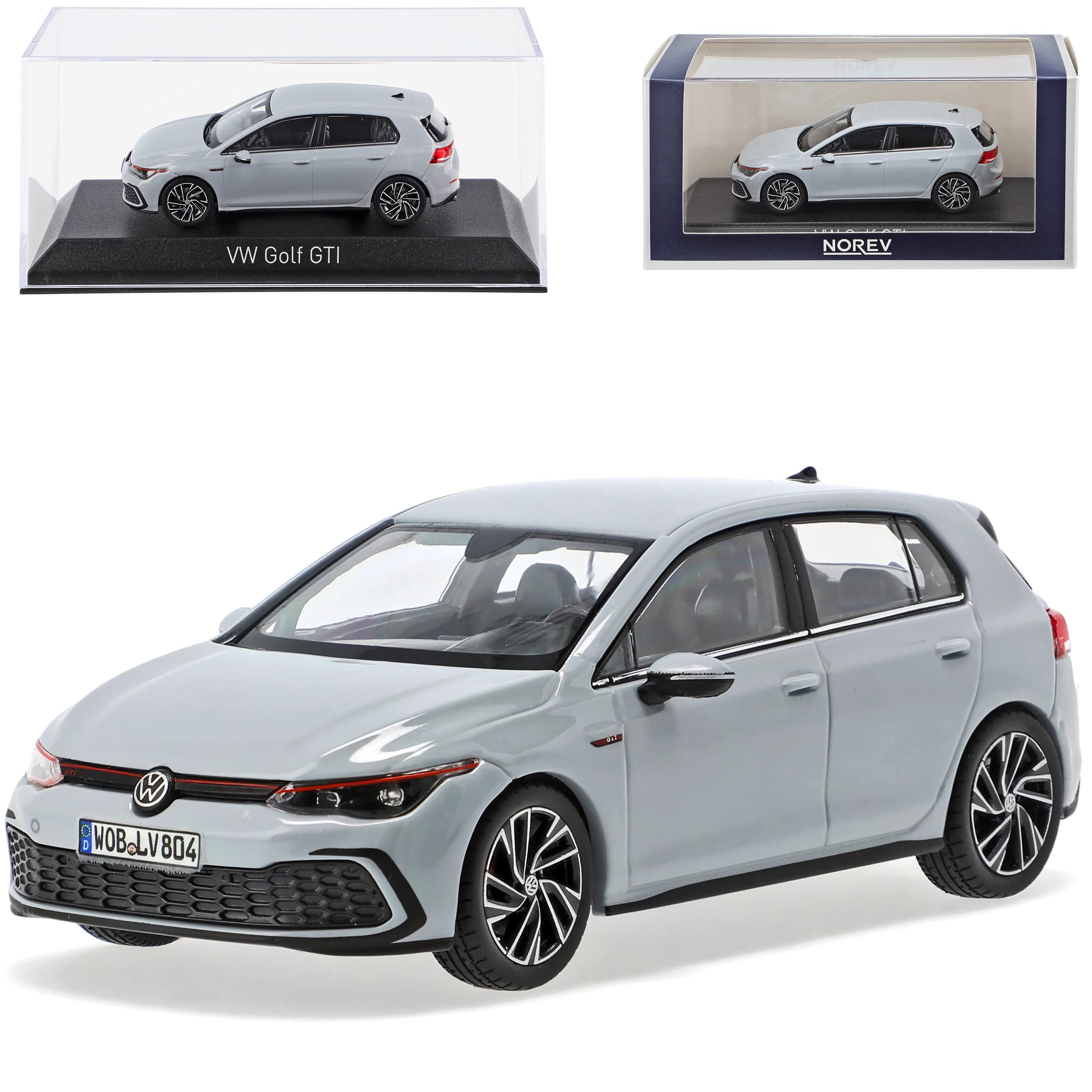 Volkwagen Golf VIII G*T*I 5 Türer Grau 8. Generation Ab 2019 1/43 Norev Modell Auto mit individiuellem Wunschkennzeichen