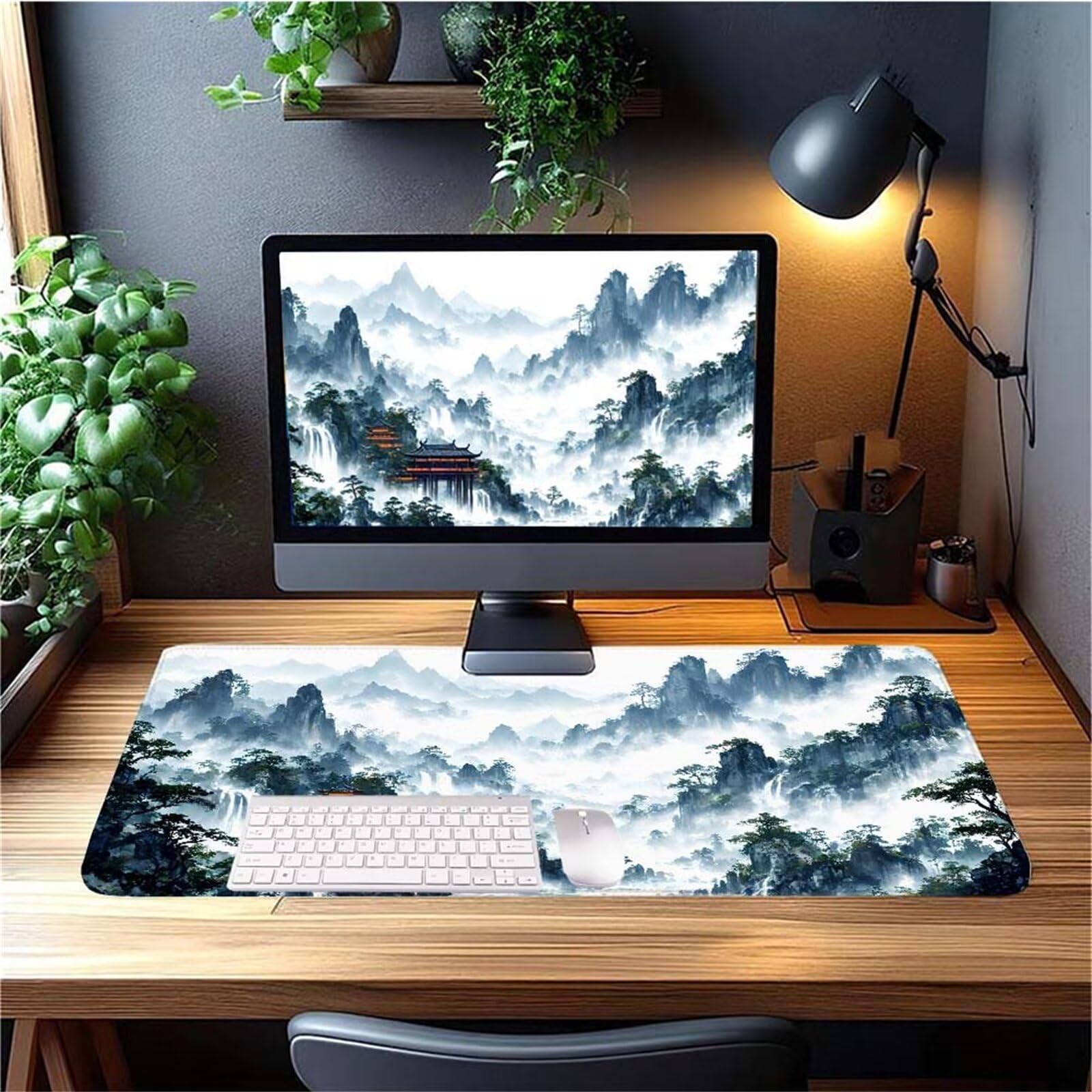 Alfombrilla Ratón Montaña Paisaje Alfombrilla Ratón XXL 1400x600x3mm Mouse Pad Resiste Salpicaduras, Extendida de Gran Tamaño con Bordes Cosidos, Mejora la Precisión y la Velocidad, Duradera y-417