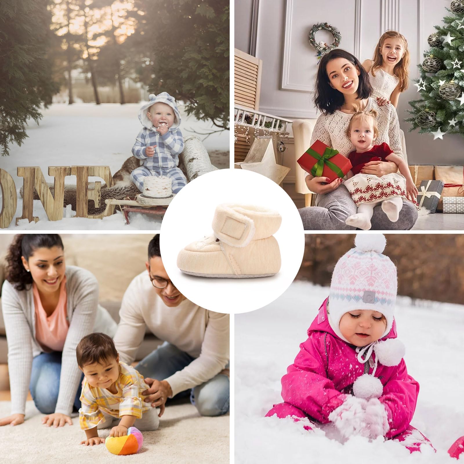 Chaussures Premier Pas Bébé Garçon Fille Chaussons Chaud Fourrés Hiver Chaussettes Polaire Antidérapant Enfant Bottes de Neige Semelle Souple Bottines Naissance Bottillons 0-18 Mois